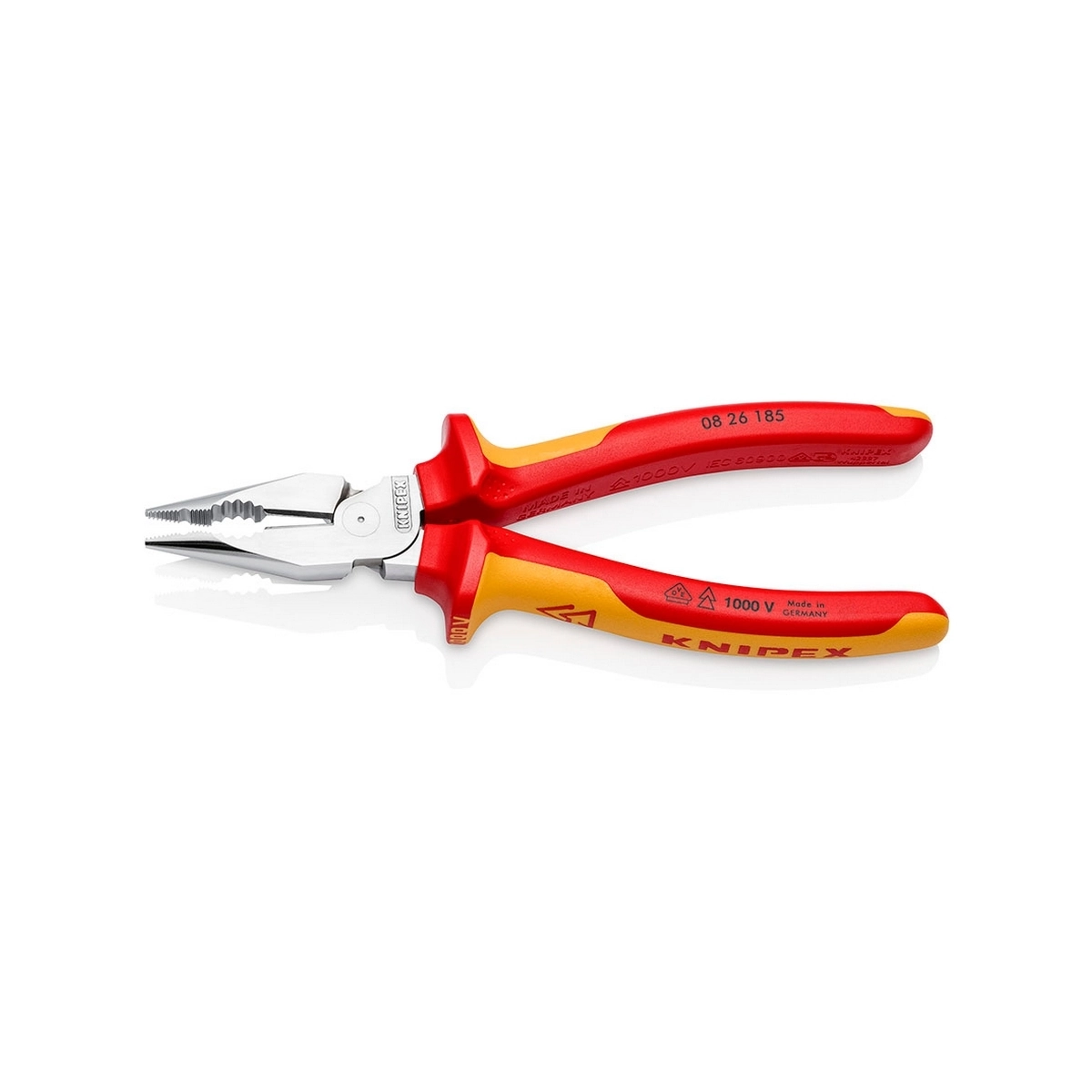 KNIPEX คีมรวมปากแหลม เคลือบโครม ด้ามVDE ขนาด 145 มม. รหัส 08 26 185 (คะนิเพค)