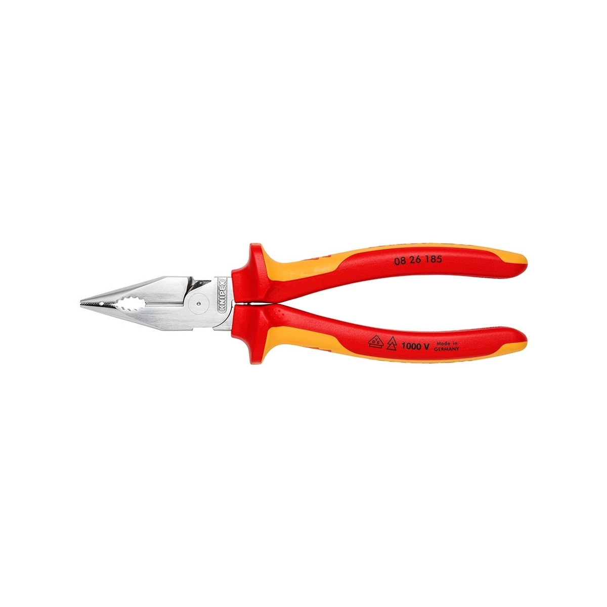 KNIPEX คีมรวมปากแหลม เคลือบโครม ด้ามVDE ขนาด 145 มม. รหัส 08 26 185 (คะนิเพค)