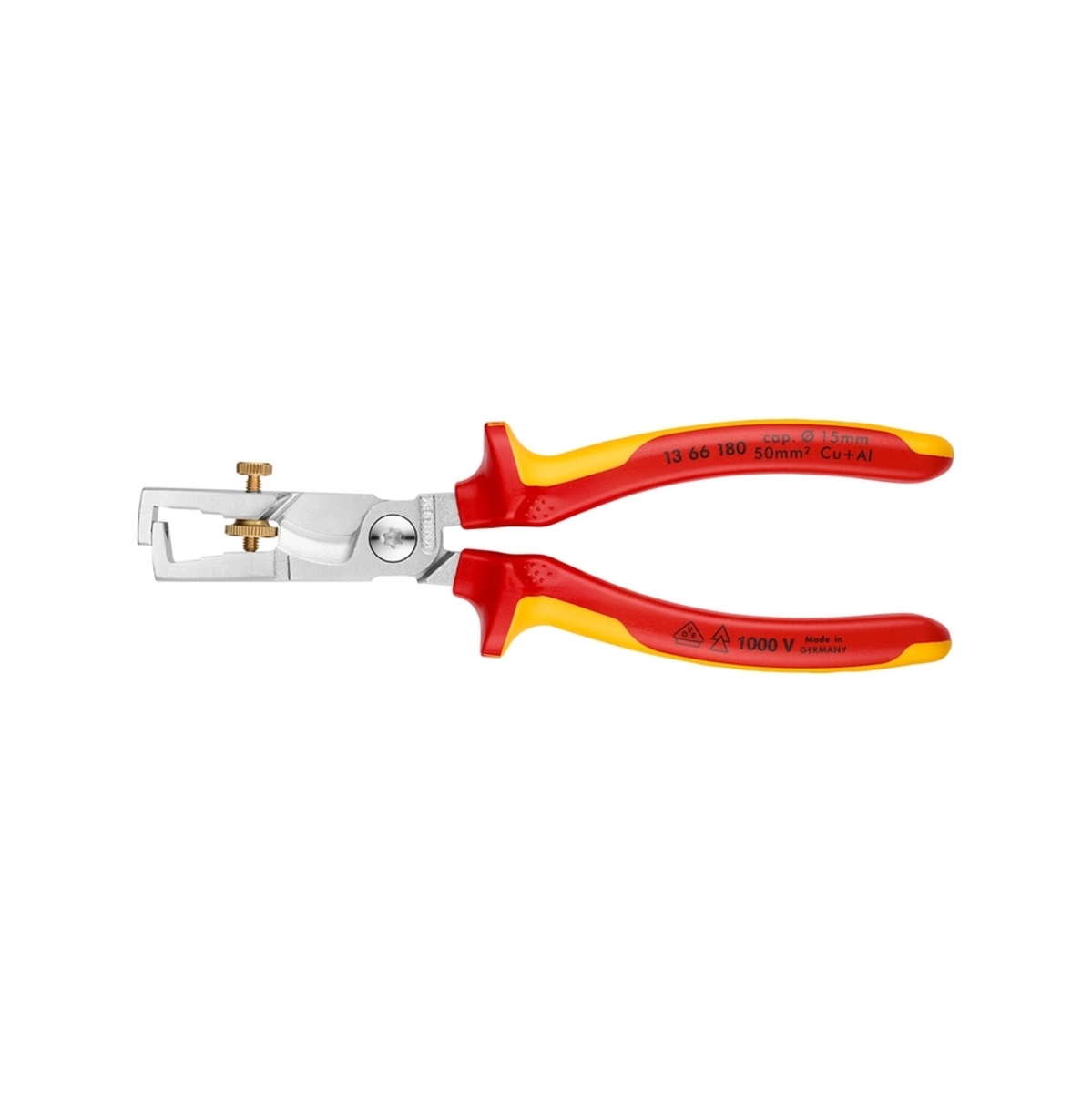 KNIPEX คีมปอก/ตัดสายไฟ รุ่น StriX ด้าม VDE รองรับสายขนาดสูงสุด Ø 15 มม. รหัสสินค้า 13 66 180 (คะนิเพค)