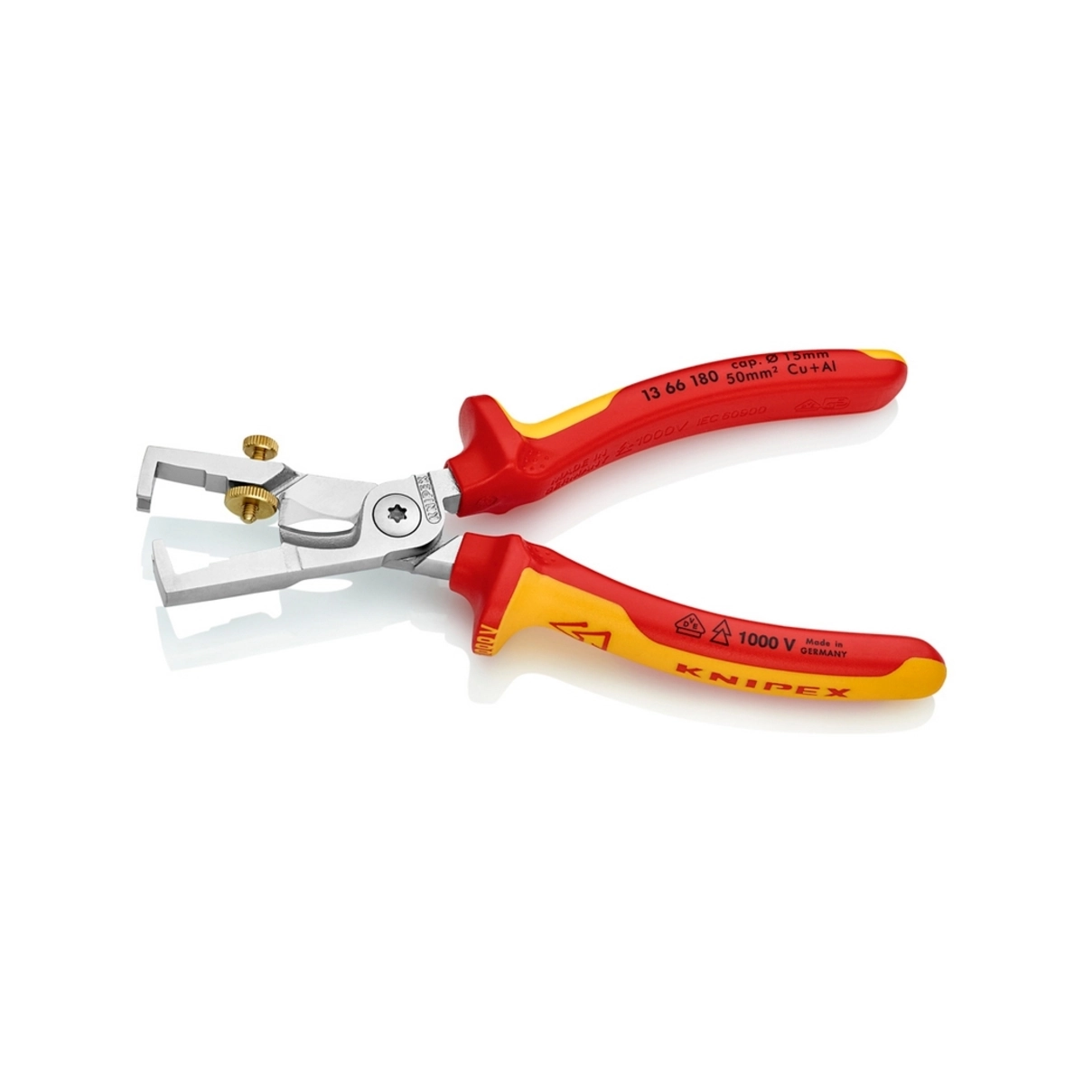 KNIPEX คีมปอก/ตัดสายไฟ รุ่น StriX ด้าม VDE รองรับสายขนาดสูงสุด Ø 15 มม. รหัสสินค้า 13 66 180 (คะนิเพค)