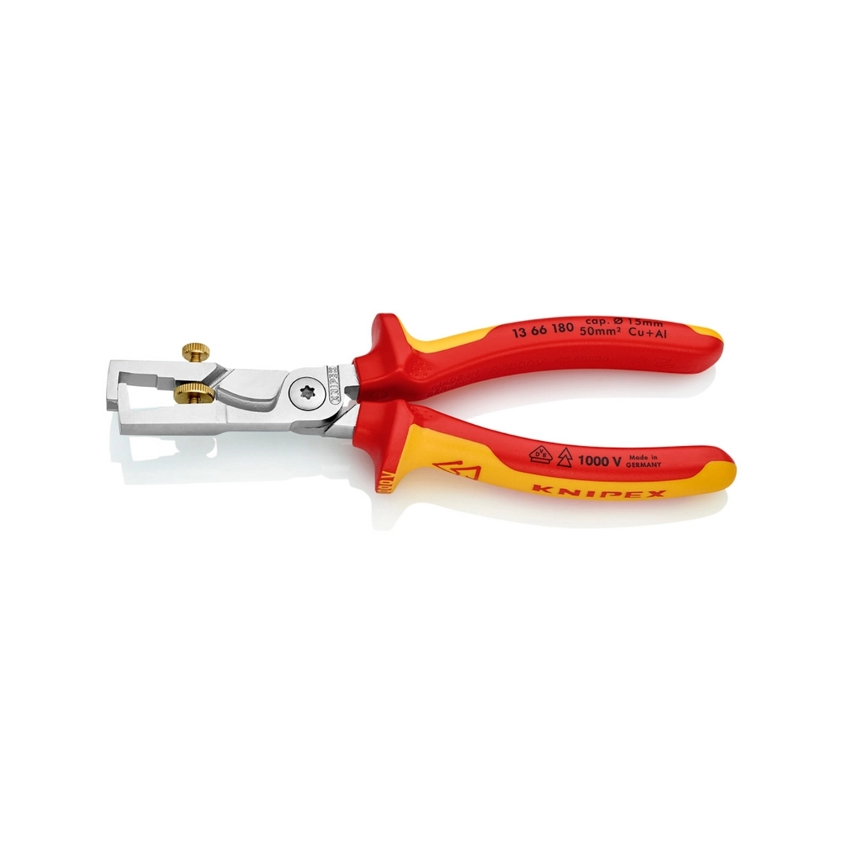 KNIPEX คีมปอก/ตัดสายไฟ รุ่น StriX ด้าม VDE รองรับสายขนาดสูงสุด Ø 15 มม. รหัสสินค้า 13 66 180 (คะนิเพค)