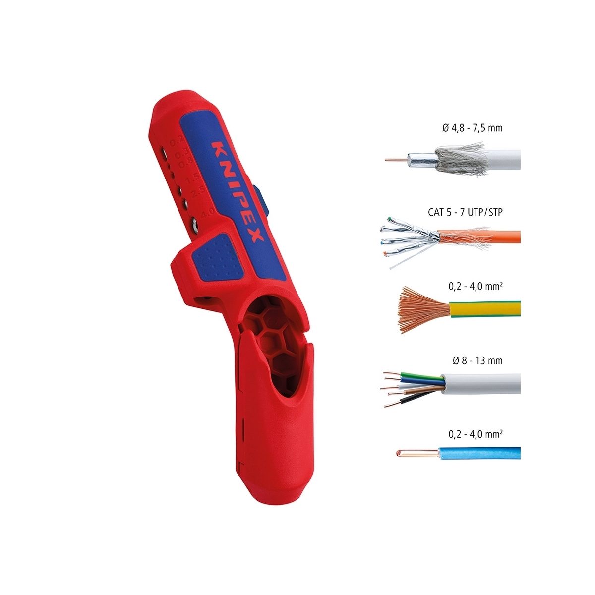KNIPEX ErgoStrip เครื่องมือปอกสายแบบอเนกประสงค์ สำหรับผู้ถนัดขวา รหัส 16 95 01 SB (คะนิเพค)