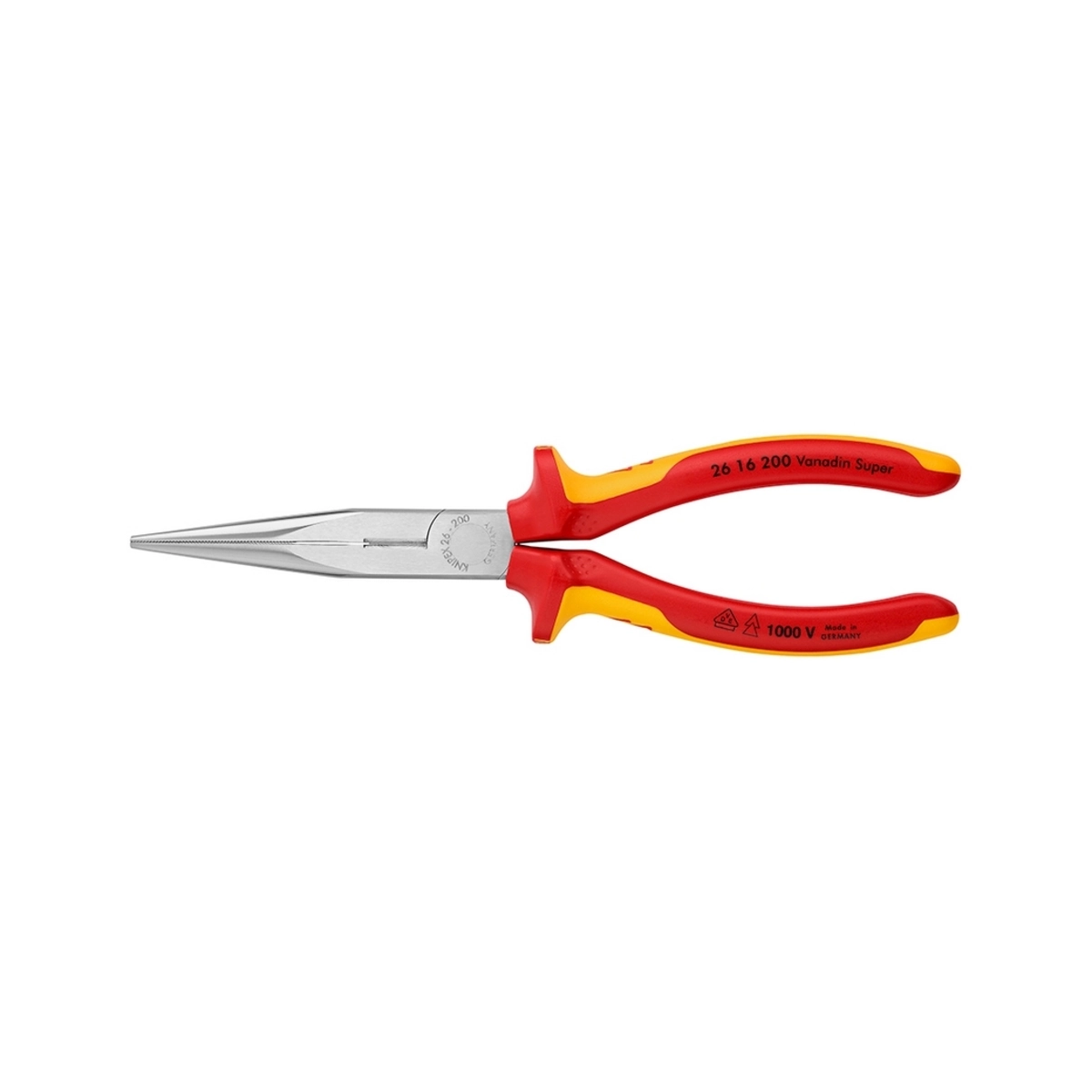 KNIPEX คีมปากแหลมปลายเฉียง ด้าม VDE ขนาด 200 มม. รหัส 26 16 200 เหมาะสำหรับงานจับและตัดที่ต้องการความละเอียด (คะนิเพค)