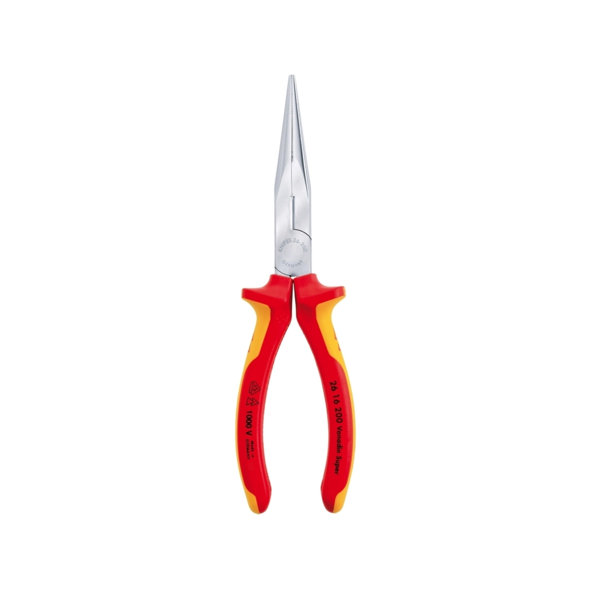 KNIPEX คีมปากแหลมปลายเฉียง ด้าม VDE ขนาด 200 มม. รหัส 26 16 200 เหมาะสำหรับงานจับและตัดที่ต้องการความละเอียด (คะนิเพค)
