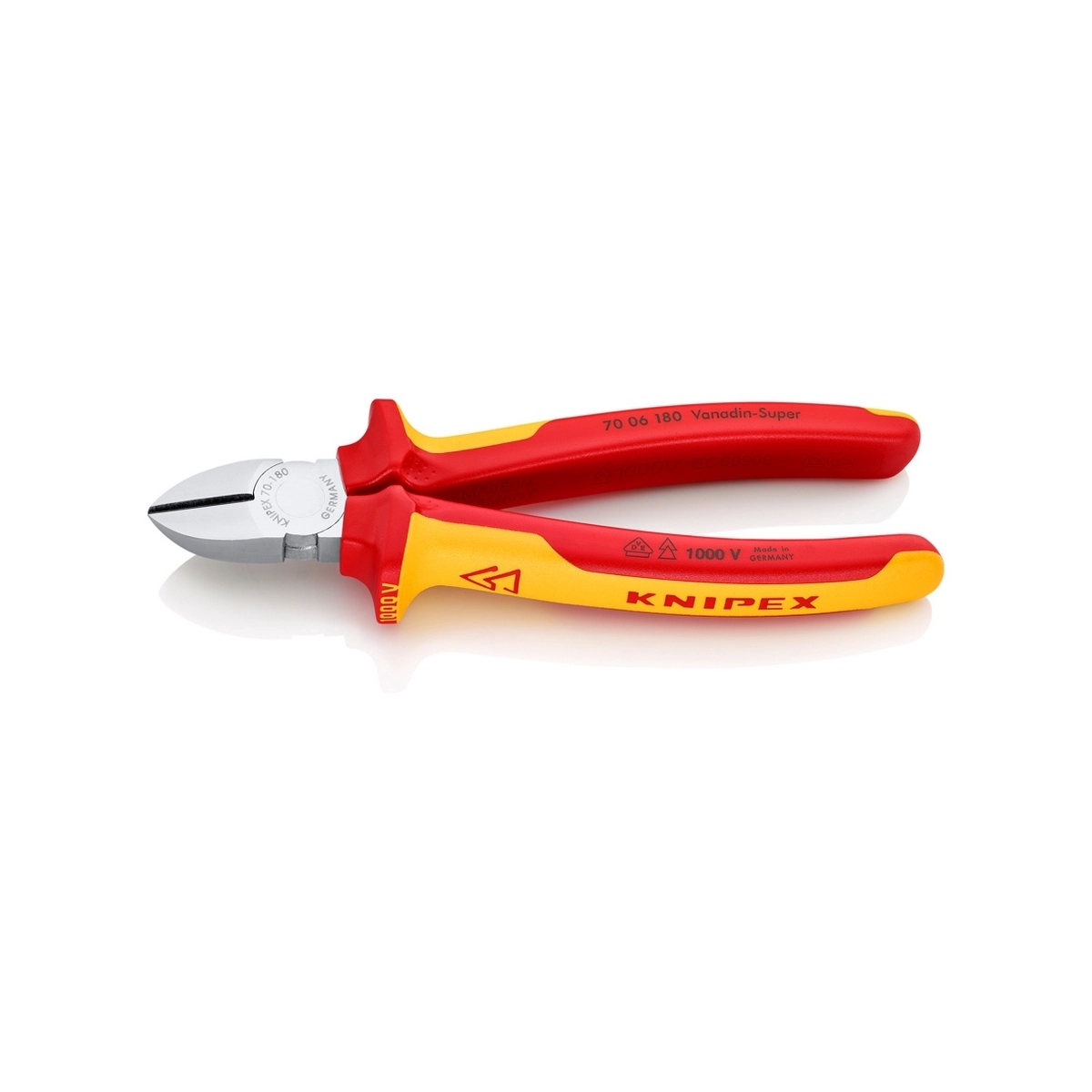 KNIPEX คีมตัดปากเฉียงเคลือบโครม ด้าม VDE 180 mm. รหัส 70 06 180 (คะนิเพค)