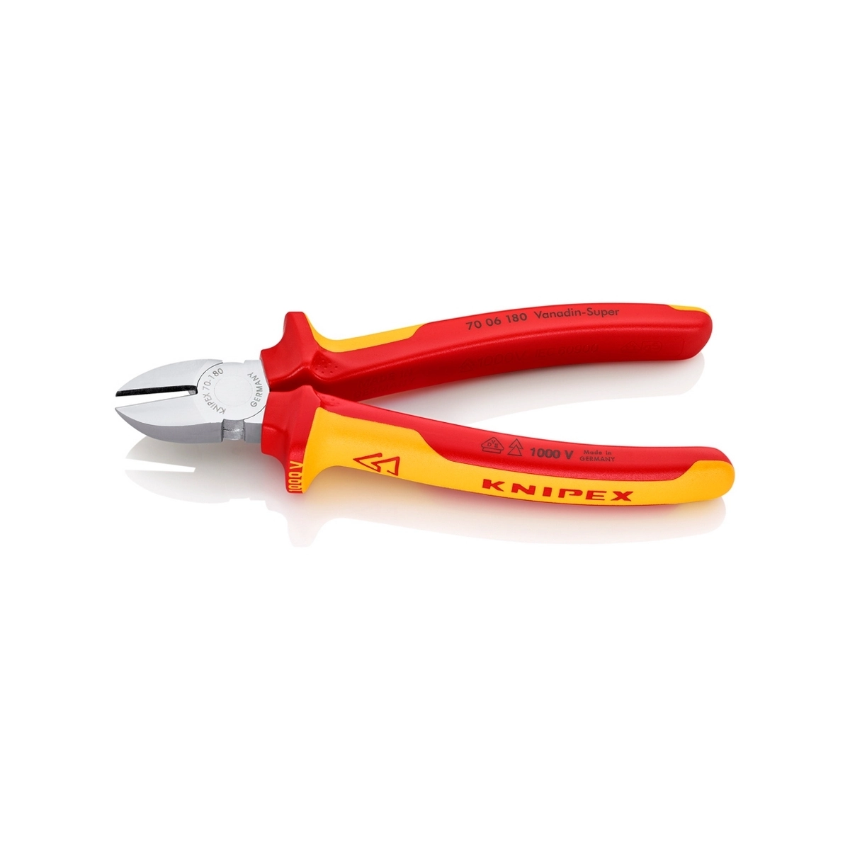 KNIPEX คีมตัดปากเฉียงเคลือบโครม ด้าม VDE 180 mm. รหัส 70 06 180 (คะนิเพค)