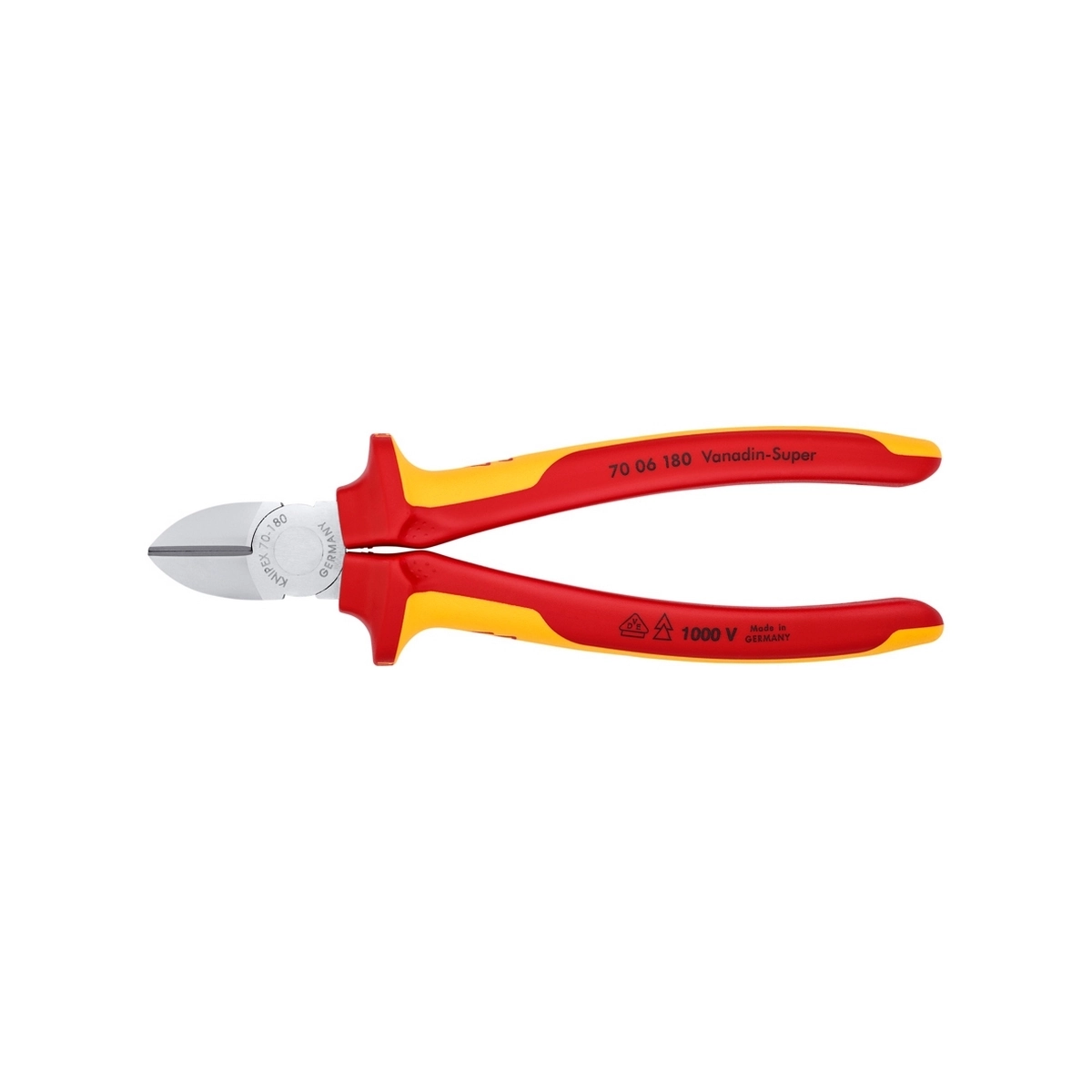 KNIPEX คีมตัดปากเฉียงเคลือบโครม ด้าม VDE 180 mm. รหัส 70 06 180 (คะนิเพค)