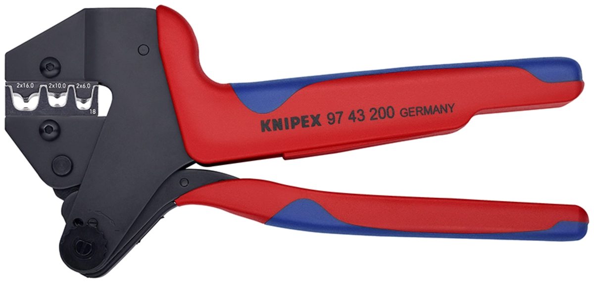 KNIPEX ชุดคีมย้ำหางปลาพร้อมอุปกรณ์เปลี่ยนหัวดาย รองรับการย้ำตามมาตรฐาน UL ใช้กับปลอกหุ้มสายไฟ KNIPEX รุ่น 97 99 330 - 399 (คะนิเพค)
