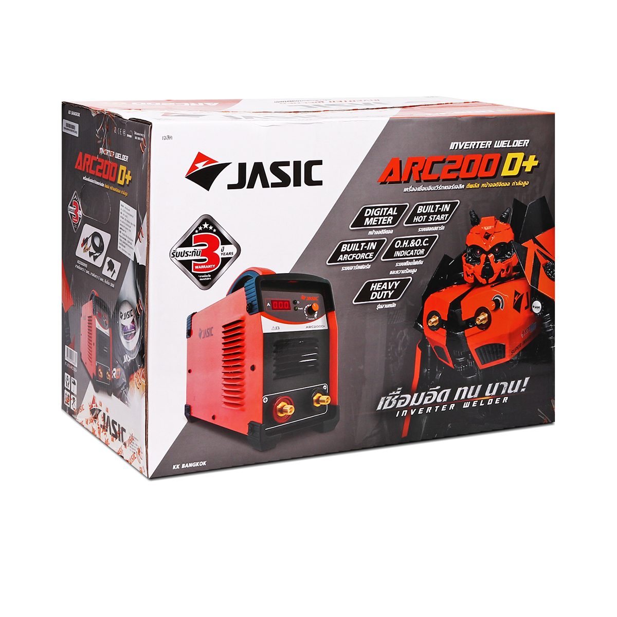 JASIC เครื่องเชื่อม MMA รุ่น ARC200D+ หน้าจอดิจิตอล ระบบ IGBT กระแสไฟเชื่อม 20-200 แอมป์ แรงดันไฟ 220 โวลต์ กำลังไฟฟ้าเข้า 9.4KVA ขนาดลวดที่