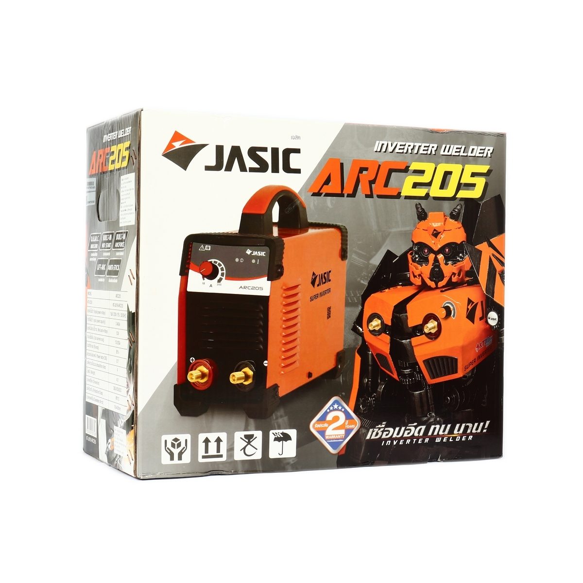 JASIC เครื่องเชื่อม ARC รุ่น ARC205 กระแสไฟเชื่อม 20-180 แอมป์ แรงดันไฟ 220 โวลต์ กำลังไฟฟ้าเข้า 7.4KVA ขนาดลวดที่ใช้ 1.6-4.0 มม. ประสิทธิภา