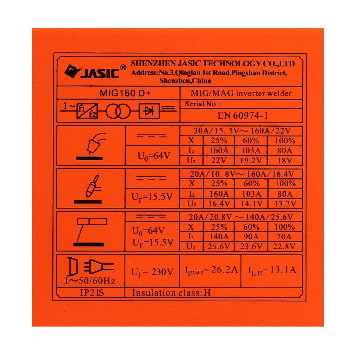 JASIC เครื่องเชื่อม ตู้ชื่อม MIG / MMA / Lift TIG รุ่น MIG160D+ แรงดันไฟ 220 โวลต์ กระแสเชื่อม MIG 30-160A (11-26V) กระแสเชื่อม MMA 20-140A 