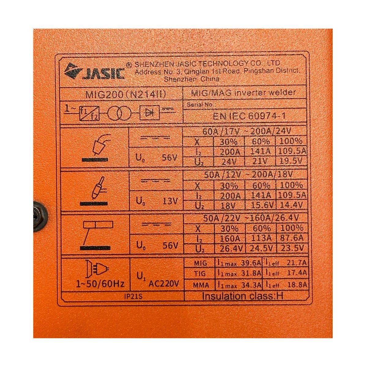 JASIC เครื่องเชื่อม MIG 50-200A (13-26V) ไฟ 1 เฟส 220 โวลต์ รุ่น MIG200N214II มีระบบ MMA และ Lift TIG ระบบเช็คแก๊สและเช็คลวด ระบบป้องกัน IP2