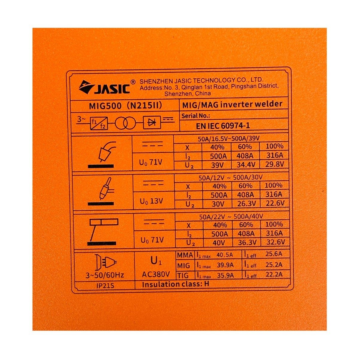 JASIC เครื่องเชื่อม MIG 50-500A (13-48V) ไฟ 3 เฟส 380 โวลต์ รุ่น MIG500N215 มีระบบ MMA และ Lift TIG ระบบเช็คแก๊สและเช็คลวด ระบบป้องกัน IP21S