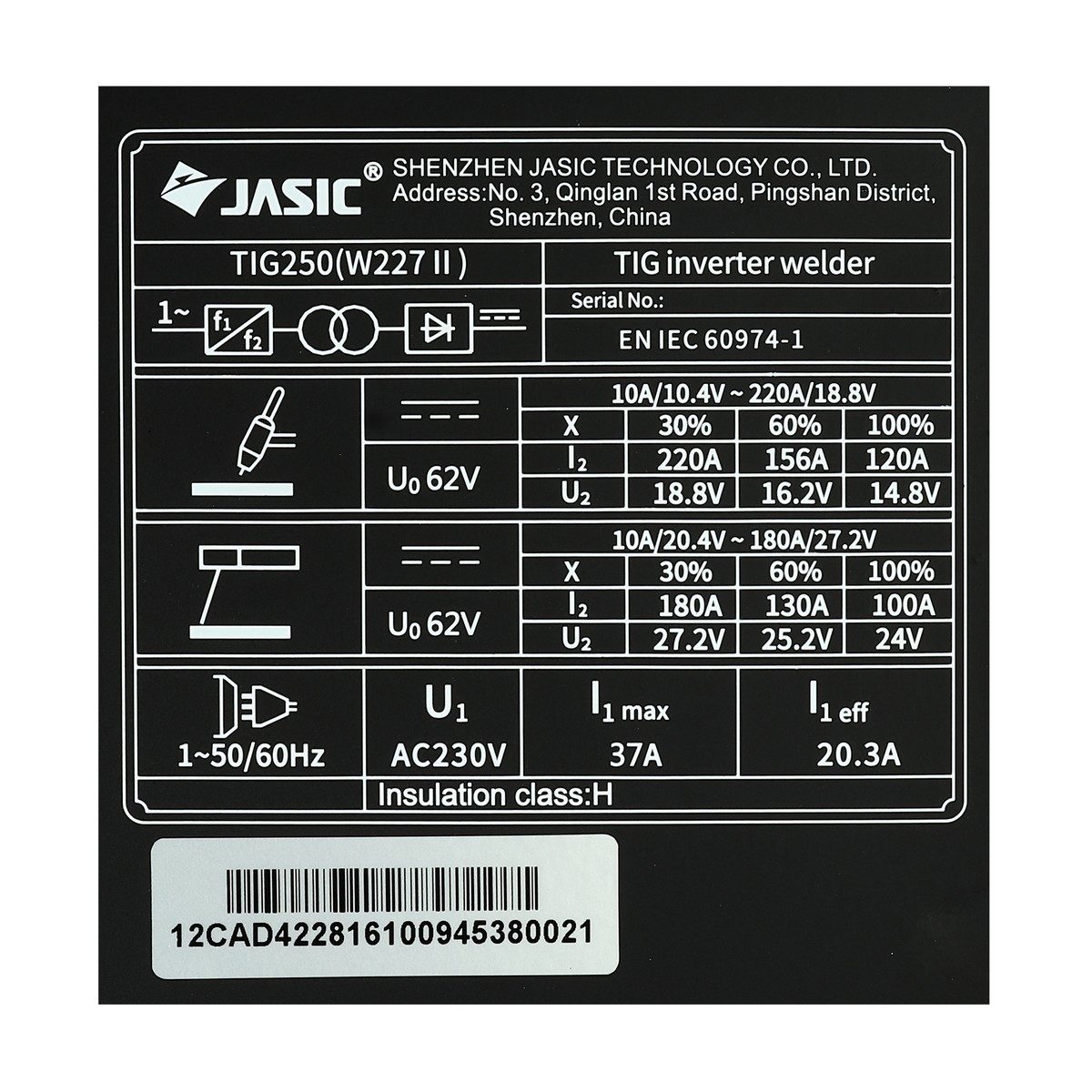 JASIC เครื่องเชื่อม TIG/MMA 220/180A รุ่น TIG250W227II แรงดันไฟเข้า 1 เฟส 220 โวลต์ การทำงานต่อเนื่อง 2T/4T ระดับป้องกัน IP21S (เจสิค)