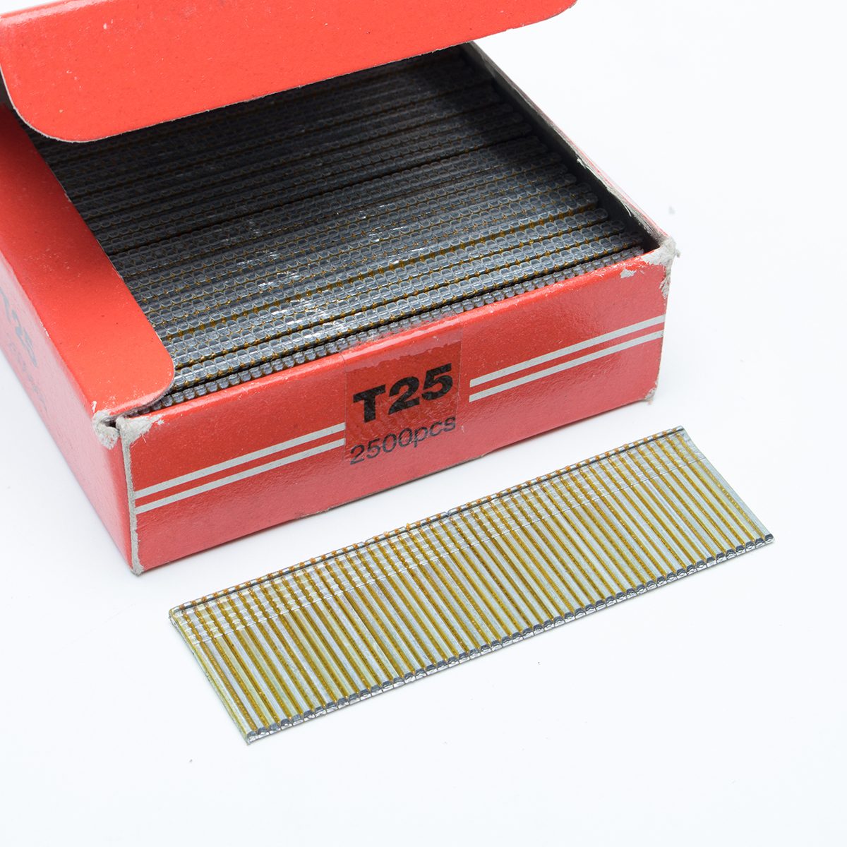 HI-UP ตะปูยิงไม้ 25 มม. รุ่น T-25 ใช้กับแม็กยิงตะปู รุ่น FF1.8/50, Q-TYPE และ T-64 บรรจุ 2,500 ตัว/กล่อง (ไฮ-อัพ)
