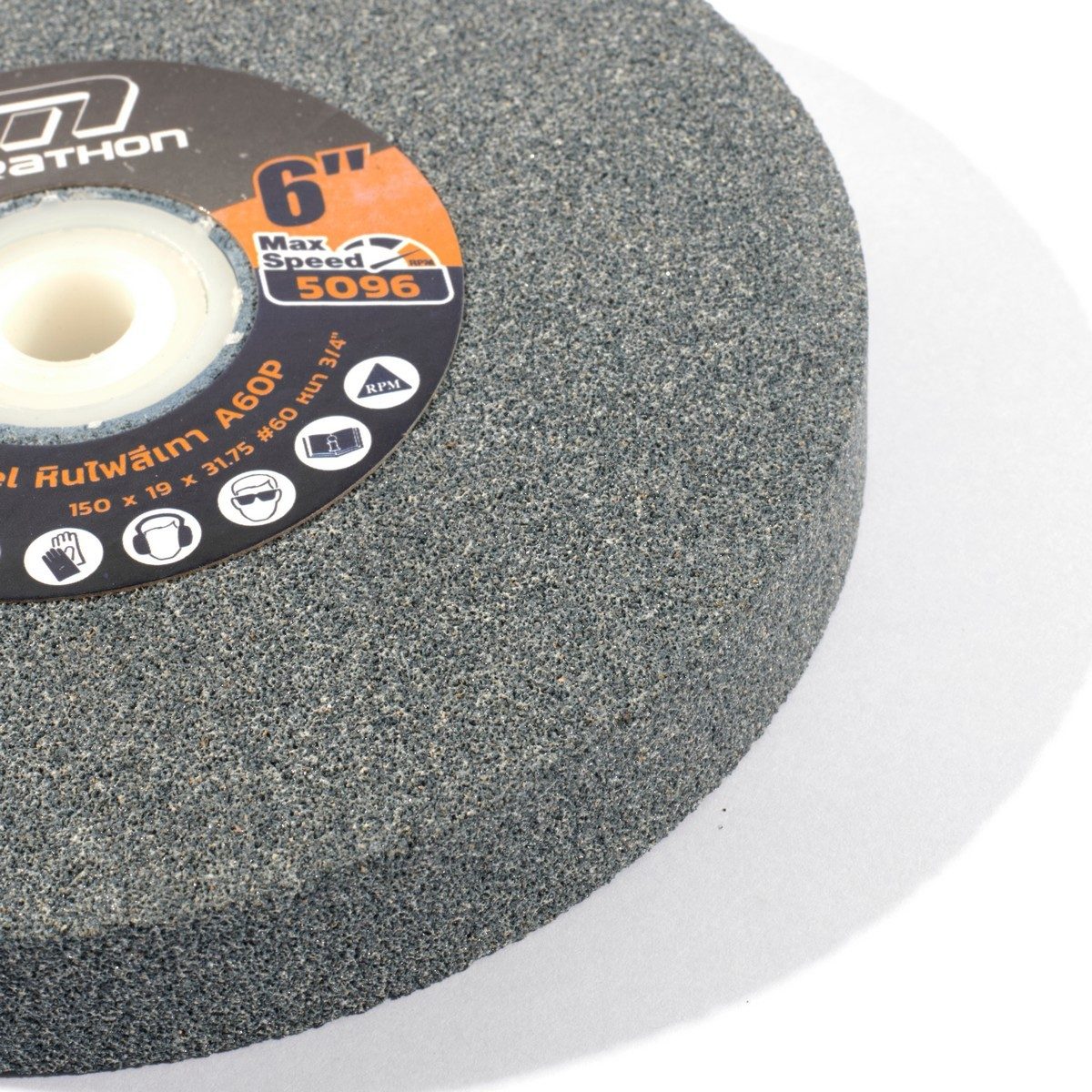 MARATHON หินไฟ สีเทา 6 นิ้ว เบอร์ 60 หนา 3/4 นิ้ว ใช้สำหรับเจียคาร์ไบด์ ใช้กับเครื่องมอเตอร์หินไฟ (มาราธอน)