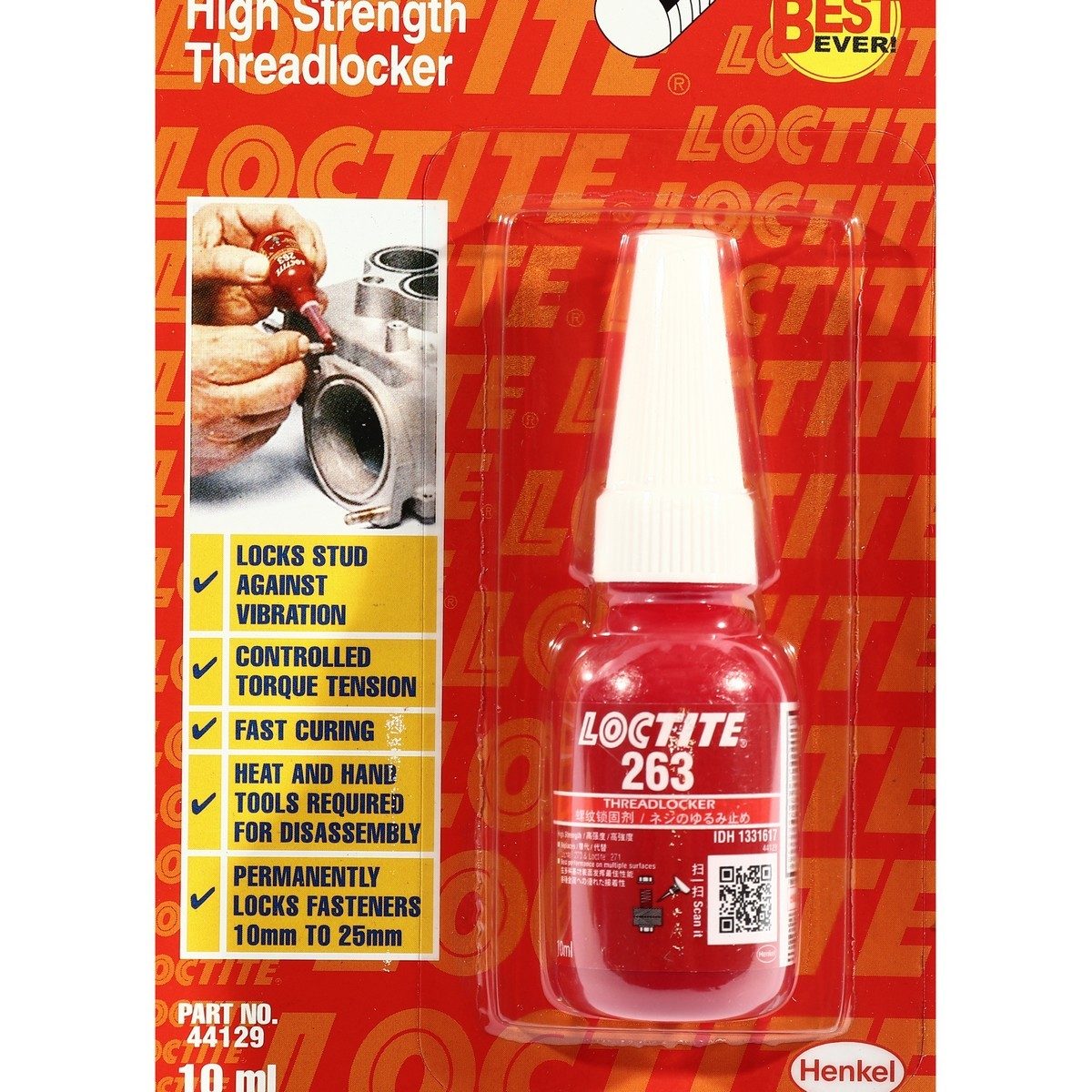 LOCTITE น้ำยาล็อคเกลียว สีแดง ขนาด 10 มล. รุ่น 263 แรงยึดสูง ทนอุณหภูมิได้สูงถึง 180.0 °C