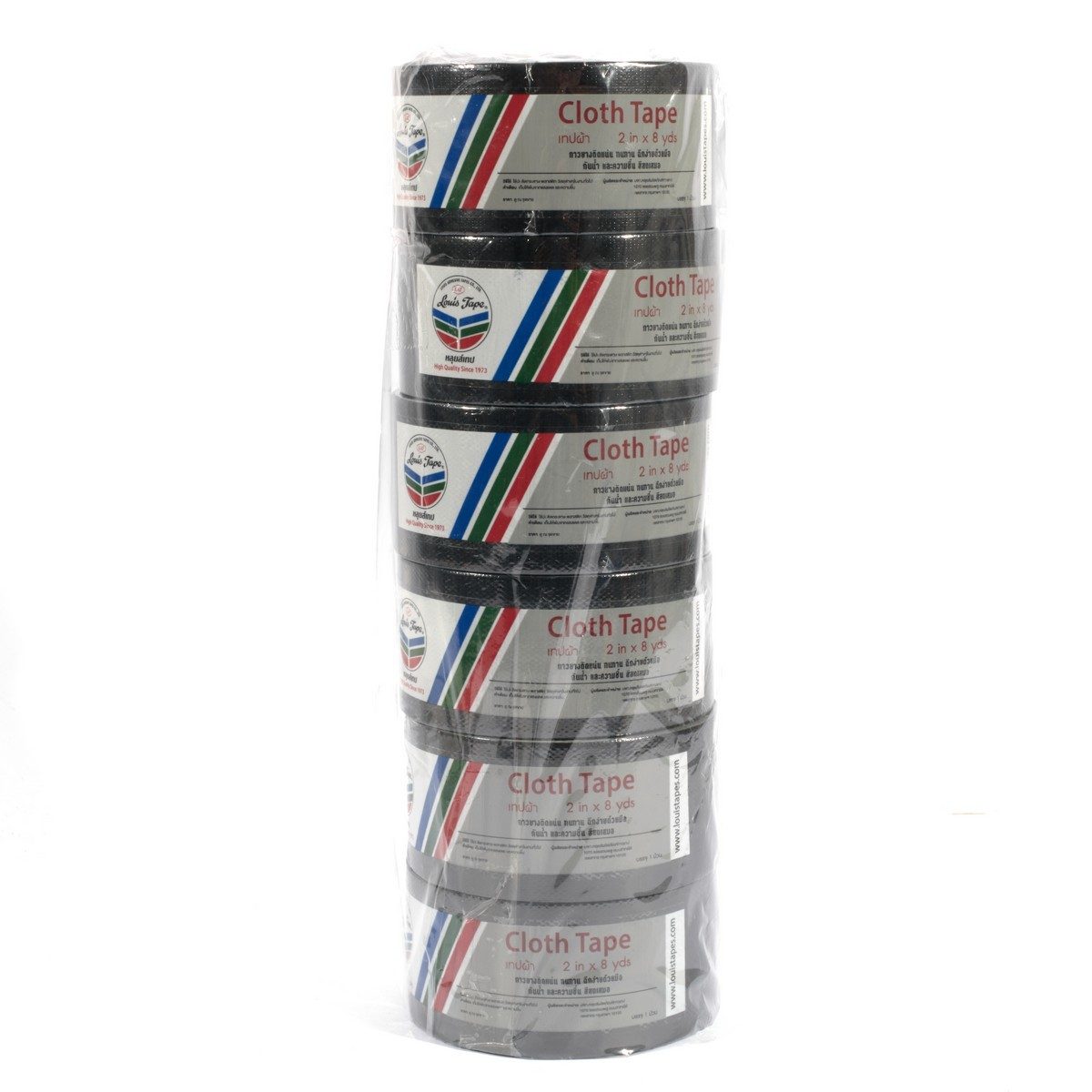 LOUIS TAPE เทปผ้าสีดำ ขนาด 2 นิ้ว X 8 หลา (6 ม้วน/แพ็ก) เหนียว ทนทาน ฉีกได้ด้วยมือเปล่า ใช้งานสะดวก ผ้าเคลือบผิวด้วย PE กันน้ำ กันความชื้น ส