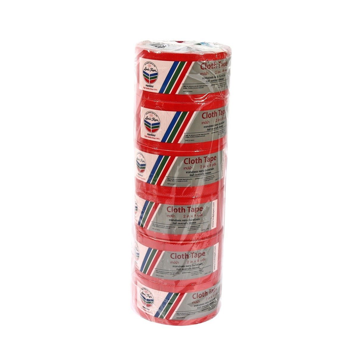 LOUIS TAPE เทปผ้าสีแดง ขนาด 2 นิ้ว X 8 หลา (6 ม้วน/แพ็ก) เหนียว ทนทาน ฉีกได้ด้วยมือเปล่า ใช้งานสะดวก ผ้าเคลือบผิวด้วย PE กันน้ำ กันความชื้น 