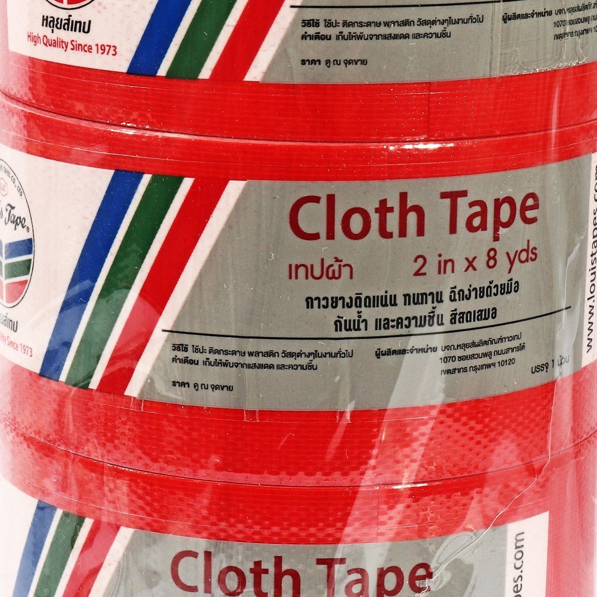 LOUIS TAPE เทปผ้าสีแดง ขนาด 2 นิ้ว X 8 หลา (6 ม้วน/แพ็ก) เหนียว ทนทาน ฉีกได้ด้วยมือเปล่า ใช้งานสะดวก ผ้าเคลือบผิวด้วย PE กันน้ำ กันความชื้น 