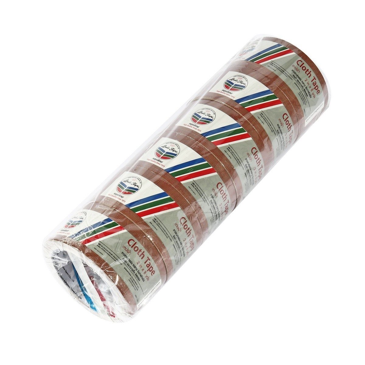 LOUIS TAPE เทปผ้าสีน้ำตาล ขนาด 2 นิ้ว X 8 หลา (6 ม้วน/แพ็ก) เหนียว ทนทาน ฉีกได้ด้วยมือเปล่า ใช้งานสะดวก ผ้าเคลือบผิวด้วย PE กันน้ำ กันความชื