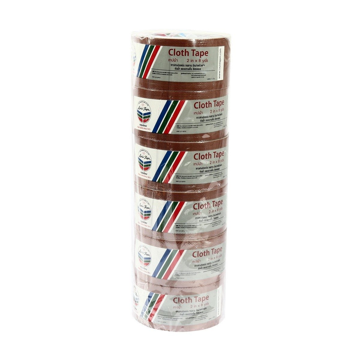 LOUIS TAPE เทปผ้าสีน้ำตาล ขนาด 2 นิ้ว X 8 หลา (6 ม้วน/แพ็ก) เหนียว ทนทาน ฉีกได้ด้วยมือเปล่า ใช้งานสะดวก ผ้าเคลือบผิวด้วย PE กันน้ำ กันความชื
