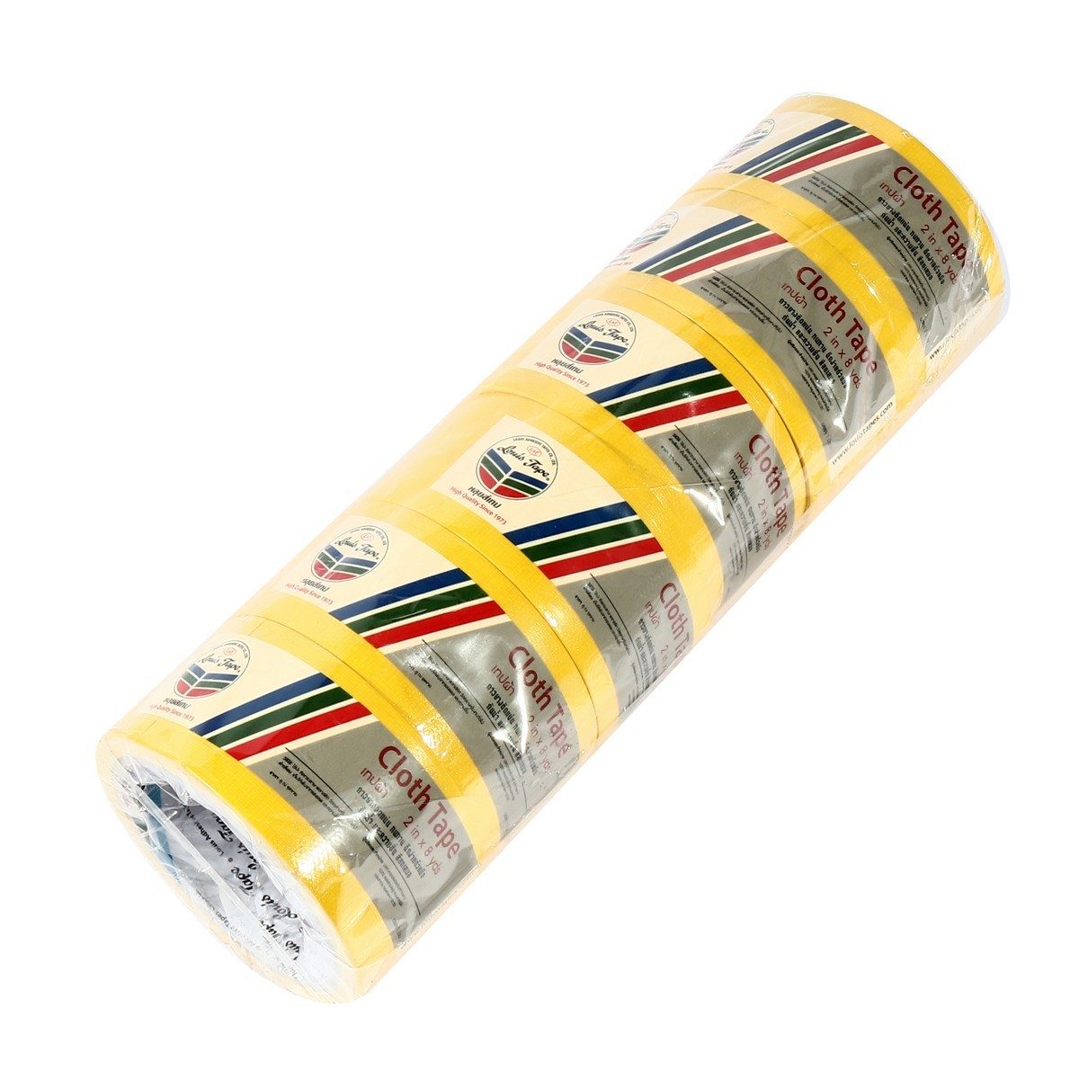 LOUIS TAPE เทปผ้าสีเหลือง ขนาด 2 นิ้ว X 8 หลา (6 ม้วน/แพ็ก) เหนียว ทนทาน ฉีกได้ด้วยมือเปล่า ใช้งานสะดวก ผ้าเคลือบผิวด้วย PE กันน้ำ กันความชื