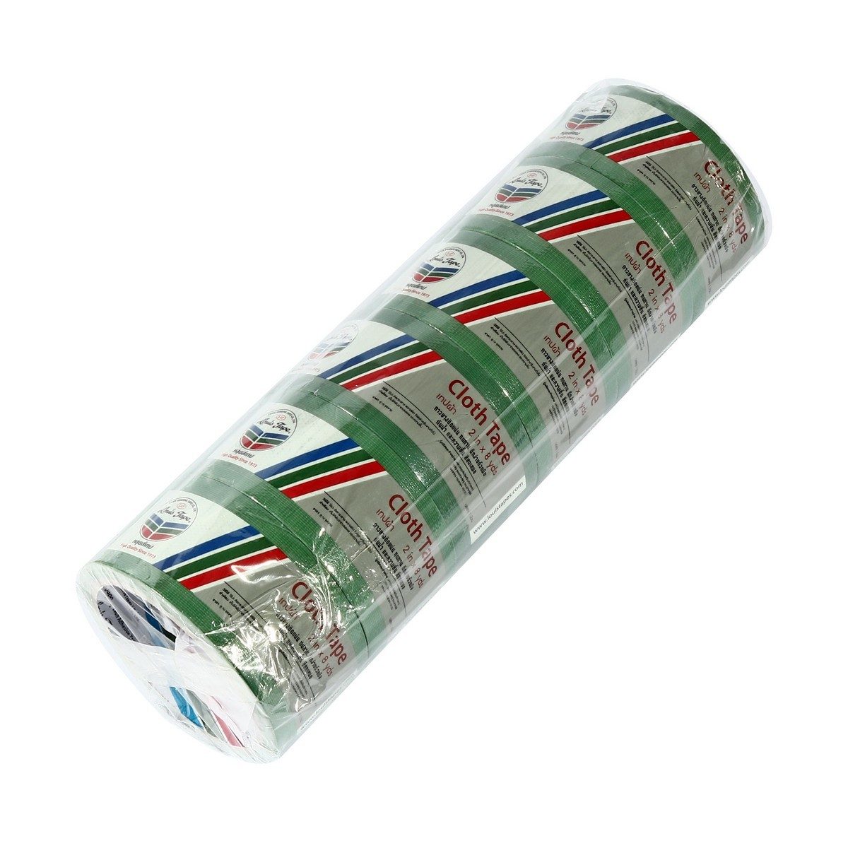 LOUIS TAPE เทปผ้าสีเขียว ขนาด 2 นิ้ว X 8 หลา (6 ม้วน/แพ็ก) เหนียว ทนทาน ฉีกได้ด้วยมือเปล่า ใช้งานสะดวก ผ้าเคลือบผิวด้วย PE กันน้ำ กันความชื้