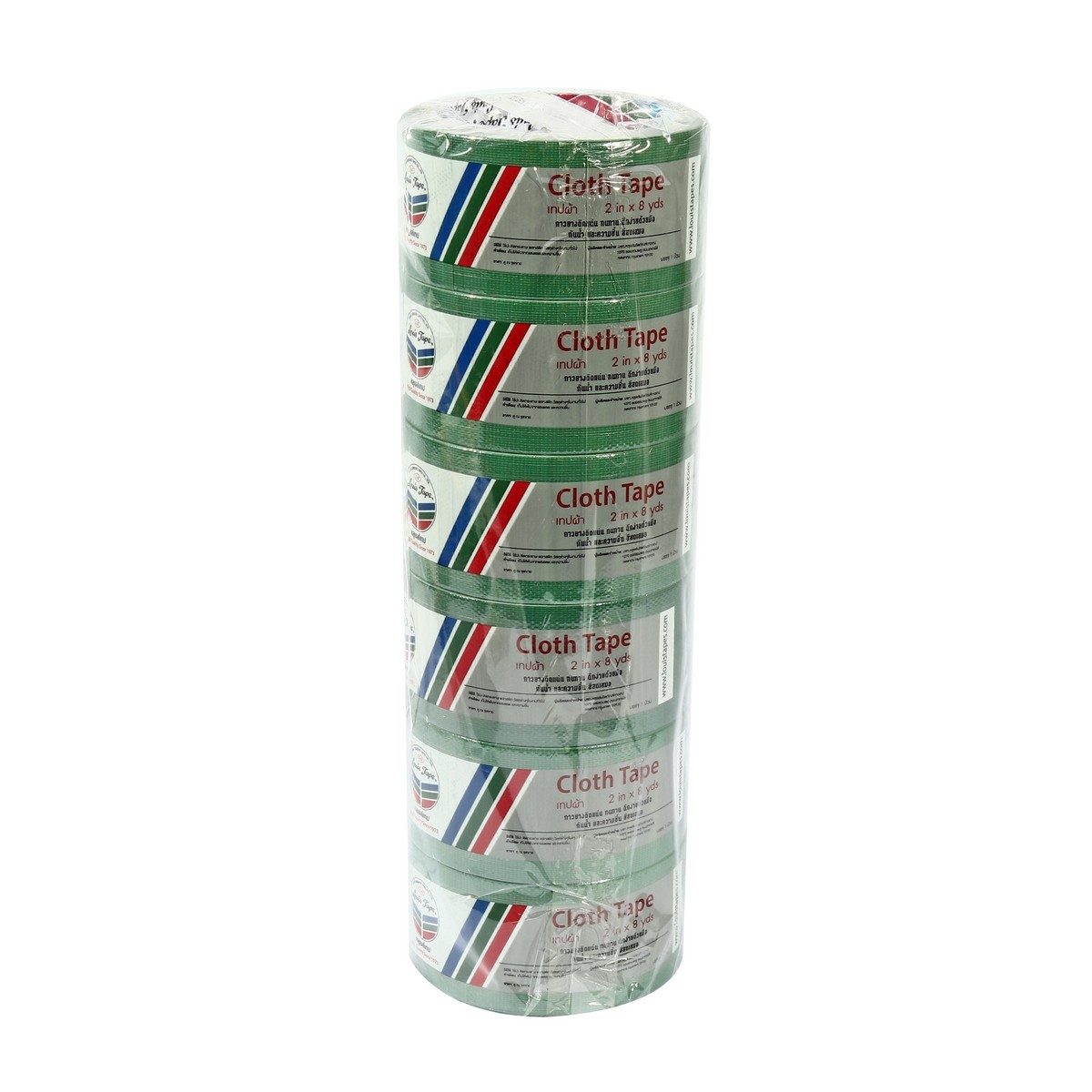 LOUIS TAPE เทปผ้าสีเขียว ขนาด 2 นิ้ว X 8 หลา (6 ม้วน/แพ็ก) เหนียว ทนทาน ฉีกได้ด้วยมือเปล่า ใช้งานสะดวก ผ้าเคลือบผิวด้วย PE กันน้ำ กันความชื้