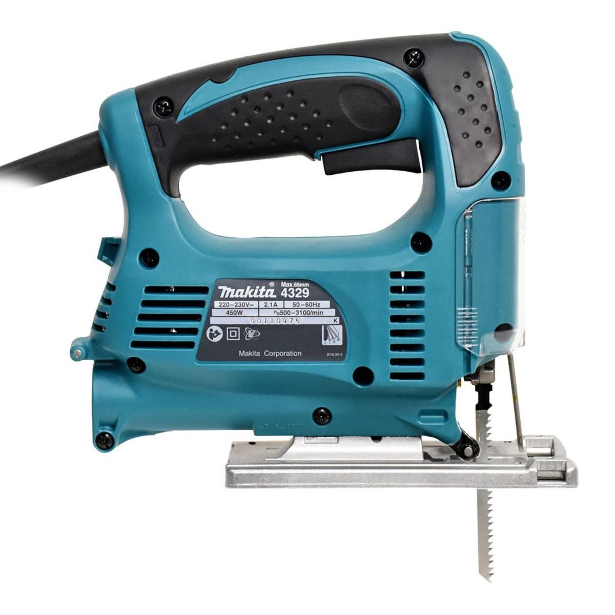 MAKITA เลื่อยจิ๊กซอว์ปรับรอบแบบเตะ B-TYPE กำลังไฟ 450 วัตต์ รุ่น 4329 ความยาวช่วงชัก 18 มม. (11/16 นิ้ว) ความเร็วช่วงชัก 500 - 3,100 จังหวะ/