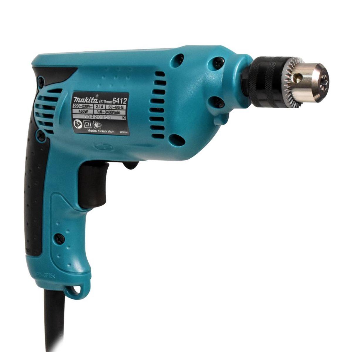 MAKITA สว่านไฟฟ้า ขนาด 3/8 นิ้ว กำลังไฟ 450 วัตต์ รุ่น 6412 ความเร็วรอบตัวเปล่าสูงสุด 0-3,400 รอบ/นาที มีฉนวนสองชั้น ปรับซ้ายขวาได้ หัวสว่าน