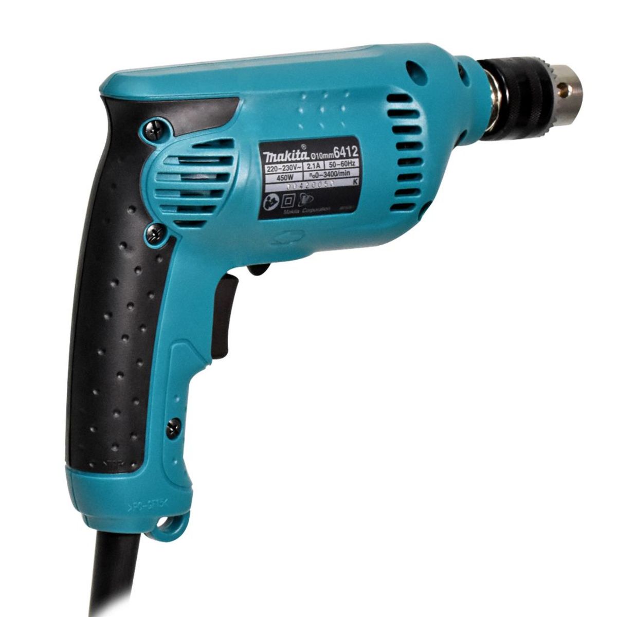 MAKITA สว่านไฟฟ้า ขนาด 3/8 นิ้ว กำลังไฟ 450 วัตต์ รุ่น 6412 ความเร็วรอบตัวเปล่าสูงสุด 0-3,400 รอบ/นาที มีฉนวนสองชั้น ปรับซ้ายขวาได้ หัวสว่าน