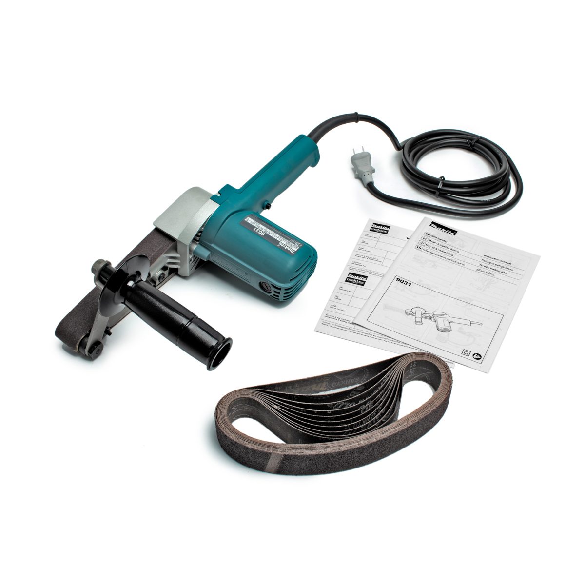 MAKITA เครื่องขัดกระดาษทรายสายพาน ขนาด 1-3/16 X 21 นิ้ว กำลังไฟ 550 วัตต์ รุ่น 9031 สายพานปรับความเร็วได้ ฉนวนสองชั้น มีระบบกำจัดฝุ่น (มากีต