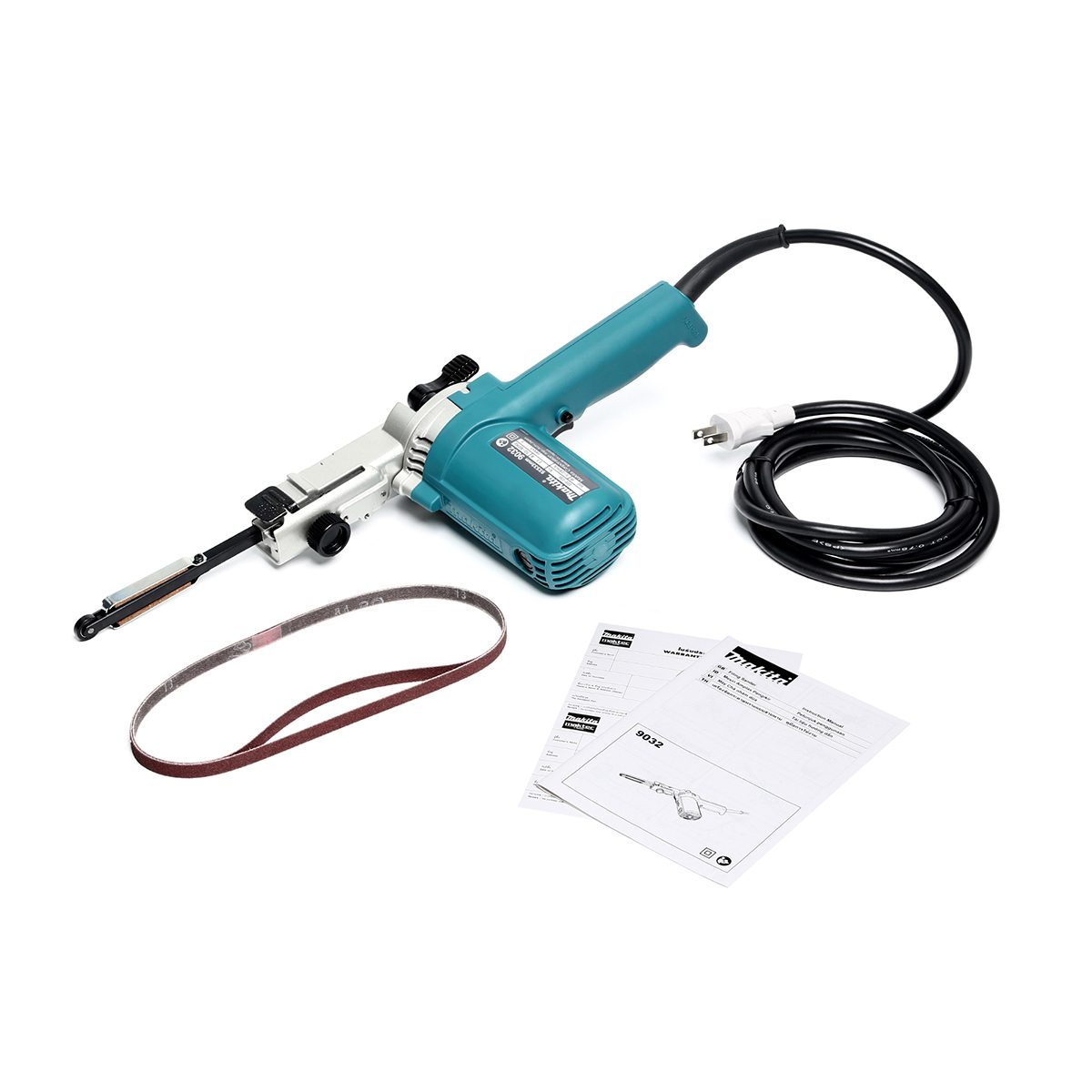 MAKITA เครื่องขัดกระดาษทรายสายพาน ขนาด 3/8 X 21 นิ้ว กำลังไฟ 500 วัตต์ รุ่น 9032 ขัดได้ลึกสูงสุด 110 มม. มีฉนวนสองชั้น มีระบบกำจัดฝุ่น (มากี