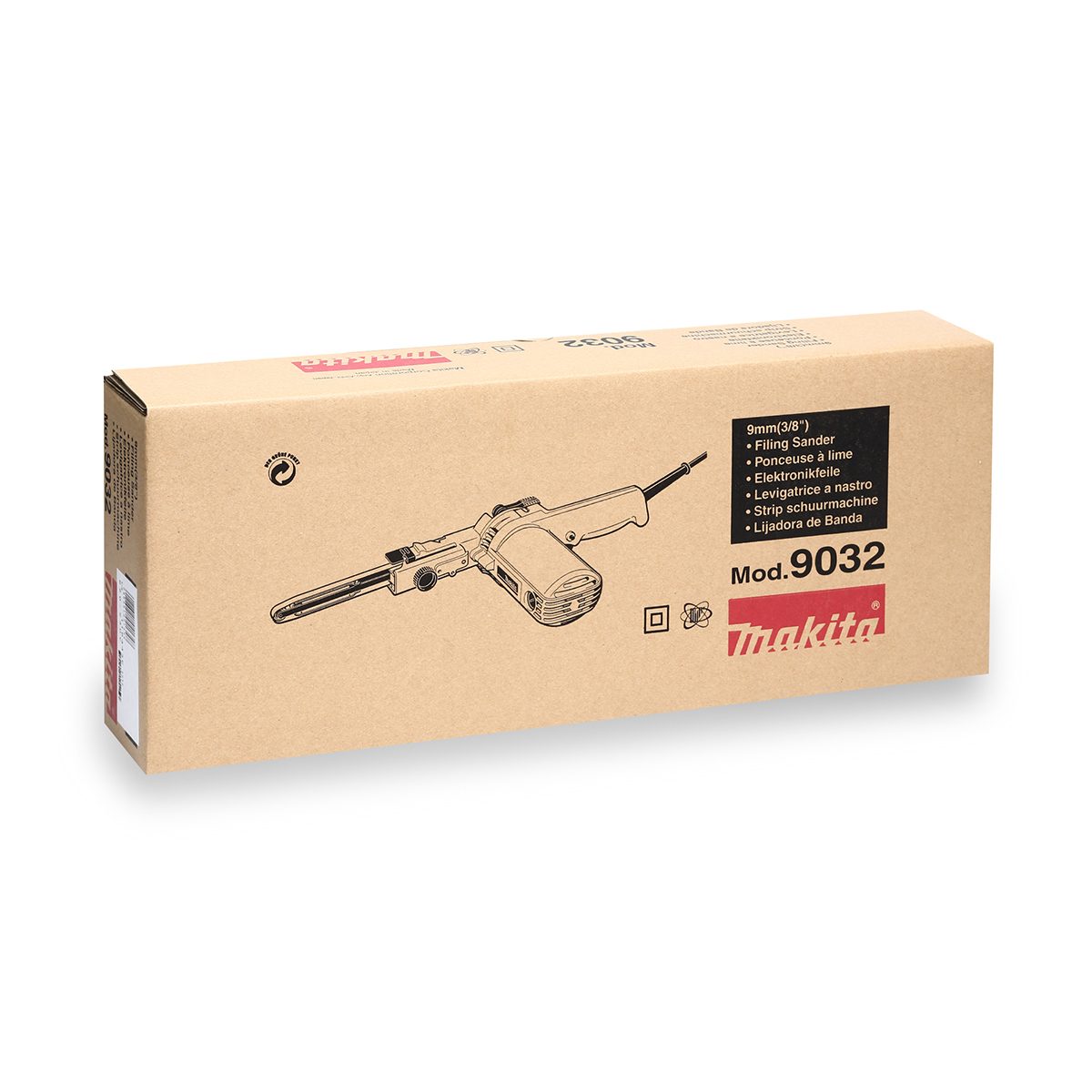 MAKITA เครื่องขัดกระดาษทรายสายพาน ขนาด 3/8 X 21 นิ้ว กำลังไฟ 500 วัตต์ รุ่น 9032 ขัดได้ลึกสูงสุด 110 มม. มีฉนวนสองชั้น มีระบบกำจัดฝุ่น (มากี