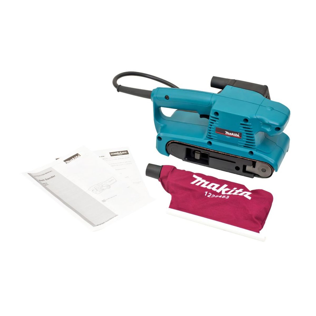 MAKITA เครื่องขัดกระดาษทรายสายพาน ขนาด 3X18 นิ้ว กำลังไฟ 650 วัตต์ รุ่น 9910 มีถุงเก็บฝุ่น ฉนวนสองชั้น มีระบบกำจัดฝุ่น (มากีต้า)