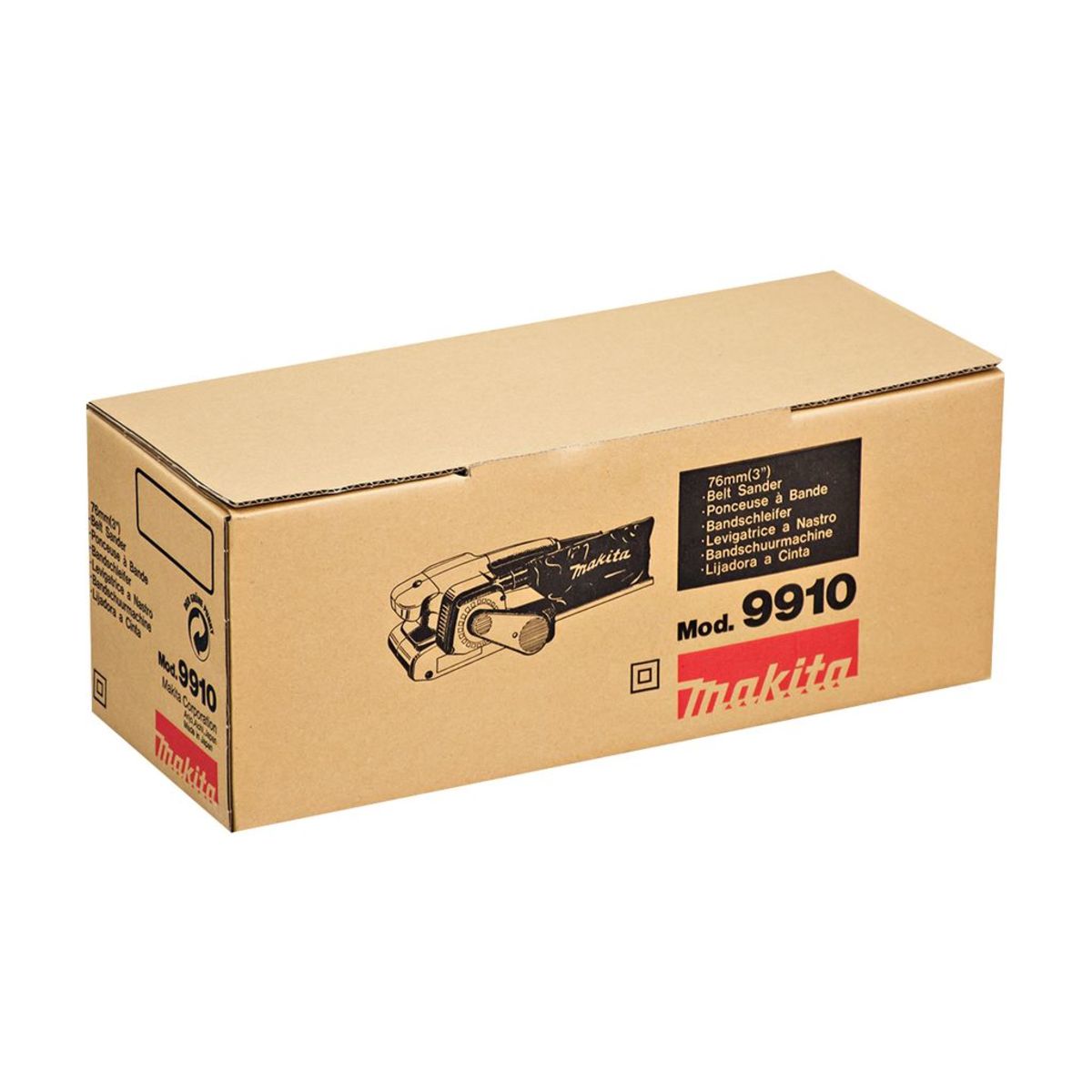 MAKITA เครื่องขัดกระดาษทรายสายพาน ขนาด 3X18 นิ้ว กำลังไฟ 650 วัตต์ รุ่น 9910 มีถุงเก็บฝุ่น ฉนวนสองชั้น มีระบบกำจัดฝุ่น (มากีต้า)