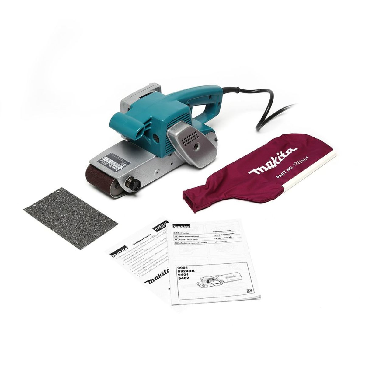 MAKITA เครื่องขัดกระดาษทรายสายพาน ขนาด 3X24 นิ้ว กำลังไฟ 850 วัตต์ รุ่น 9924DB มีถุงเก็บฝุ่น ฉนวนสองชั้น มีระบบกำจัดฝุ่น (มากีต้า)