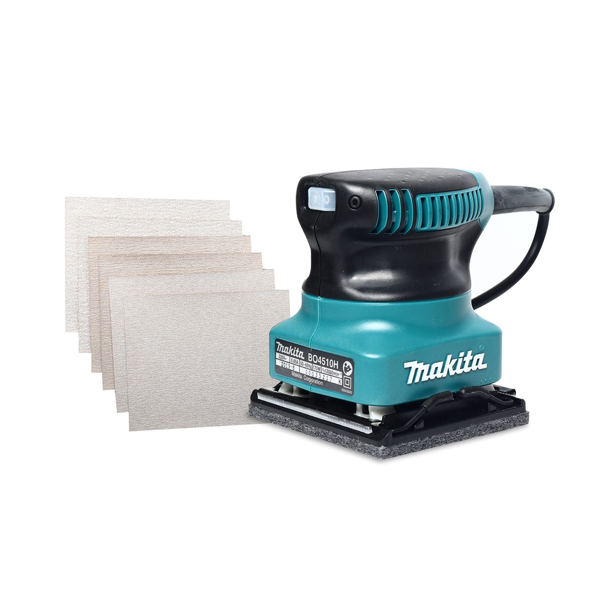 MAKITA เครื่องขัดกระดาษทรายสั่น ขนาด 114 X 140 มม. (4-1/2 X 5-1/2 นิ้ว) กำลังไฟ 170 วัตต์ รุ่น BO4510H ความเร็วการขัด 12,000 ครั้ง/นาที (มาก