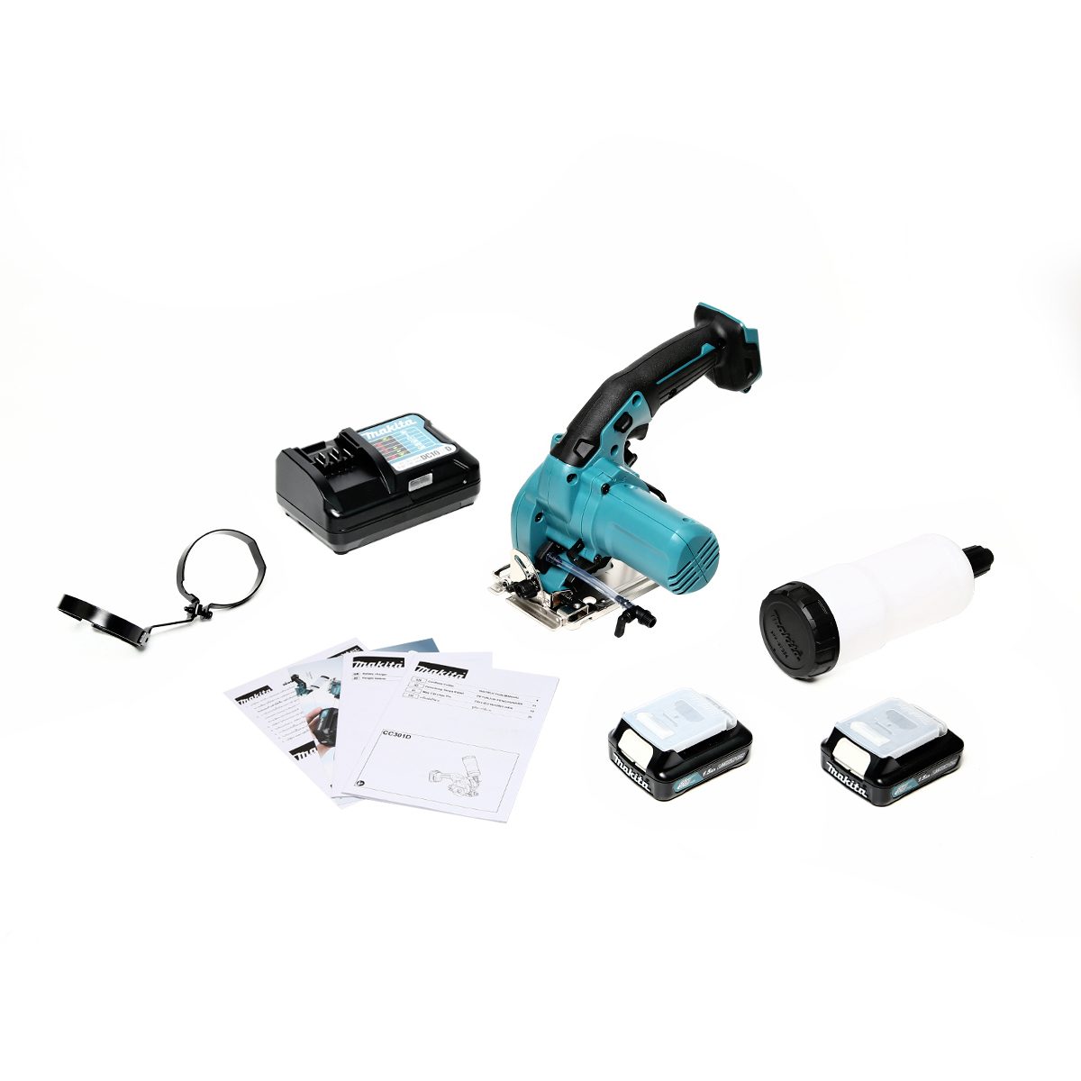 MAKITA เครื่องตัดกระจกไร้สาย 12 โวลต์ ขนาด 85 มม. (3-3/8 นิ้ว) รุ่น CC301DWYE ความเร็วรอบตัวเปล่า 1,600 รอบ/นาที รวมแบตเตอรี่และแท่นชาร์จ (ม