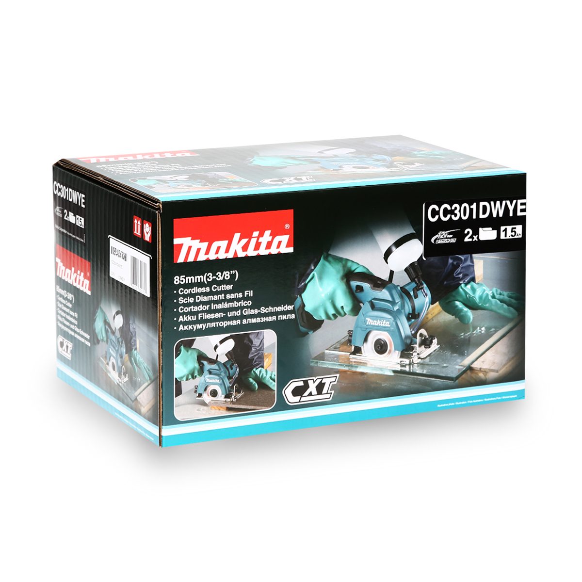 MAKITA เครื่องตัดกระจกไร้สาย 12 โวลต์ ขนาด 85 มม. (3-3/8 นิ้ว) รุ่น CC301DWYE ความเร็วรอบตัวเปล่า 1,600 รอบ/นาที รวมแบตเตอรี่และแท่นชาร์จ (ม