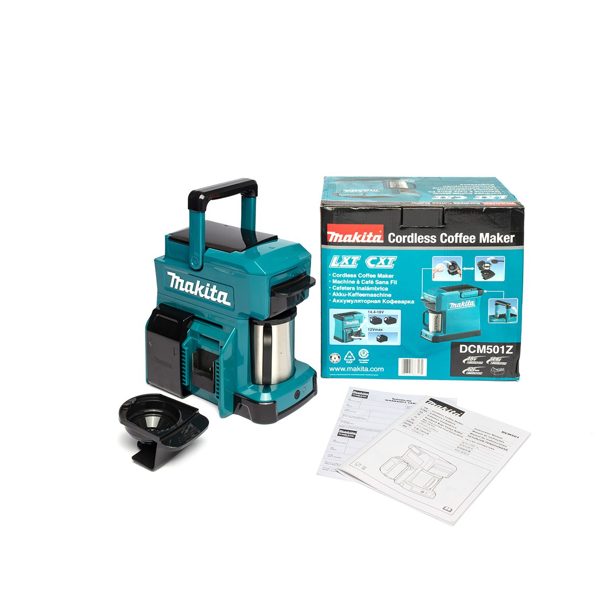 MAKITA เครื่องชงกาแฟไร้สาย 12/18 โวลต์ บรรจุน้ำ 240 มล. รุ่น DCM501Z ใช้ได้กับ Cafe Pod / เมล็ดกาแฟคั่วบด ไม่รวมแบตเตอรี่ - แท่นชาร์จ (มากีต