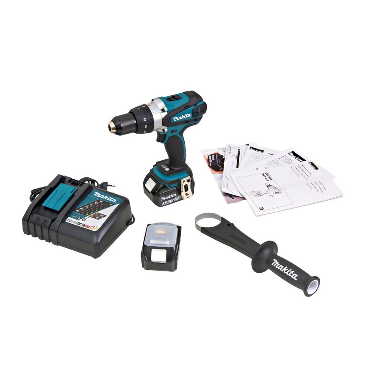 MAKITA สว่านไขควงไร้สาย 18 โวลต์ ขนาด 1/2 นิ้ว รุ่น DDF-458RFE แรงบิดหมุน 84 นิวตันเมตร รวมแบตเตอรี่และแท่นชาร์จ (มากีต้า)