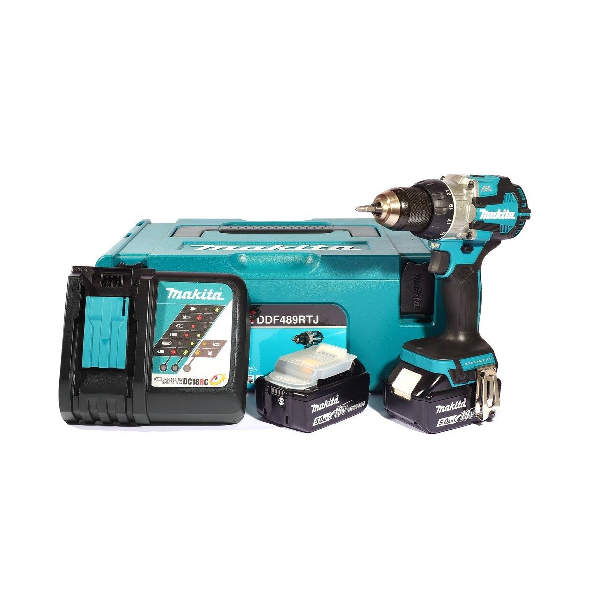 MAKITA สว่านไร้สาย 18 โวลต์ 1/2 นิ้ว (13 มม.) รุ่น DDF489RFJ แรงบิดหมุน 80 นิวตันเมตร รวมแบตเตอรี่และแท่นชาร์จ (มากีต้า)