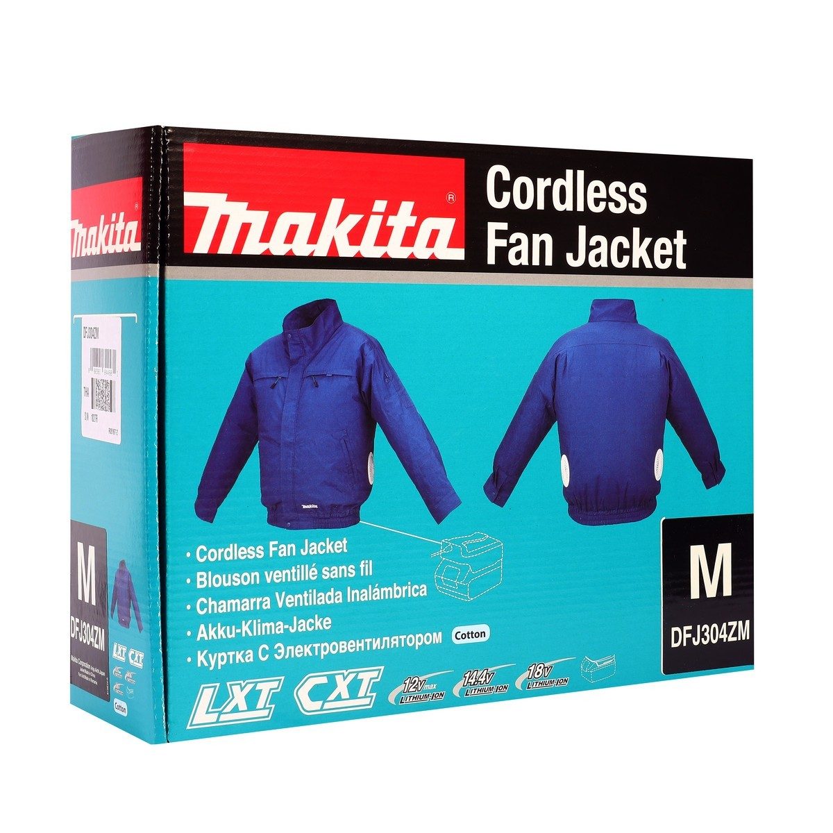 MAKITA เสื้อแจ็คเก็ตพัดลมไร้สาย 12/18 โวลต์ ไซส์ M รุ่น DFJ304ZM ผ้าฝ้าย ปรับได้ 4 ระดับ มีกระเป๋า 5 ช่อง ไม่รวมแบตเตอรี่และแท่นชาร์จ (มากีต