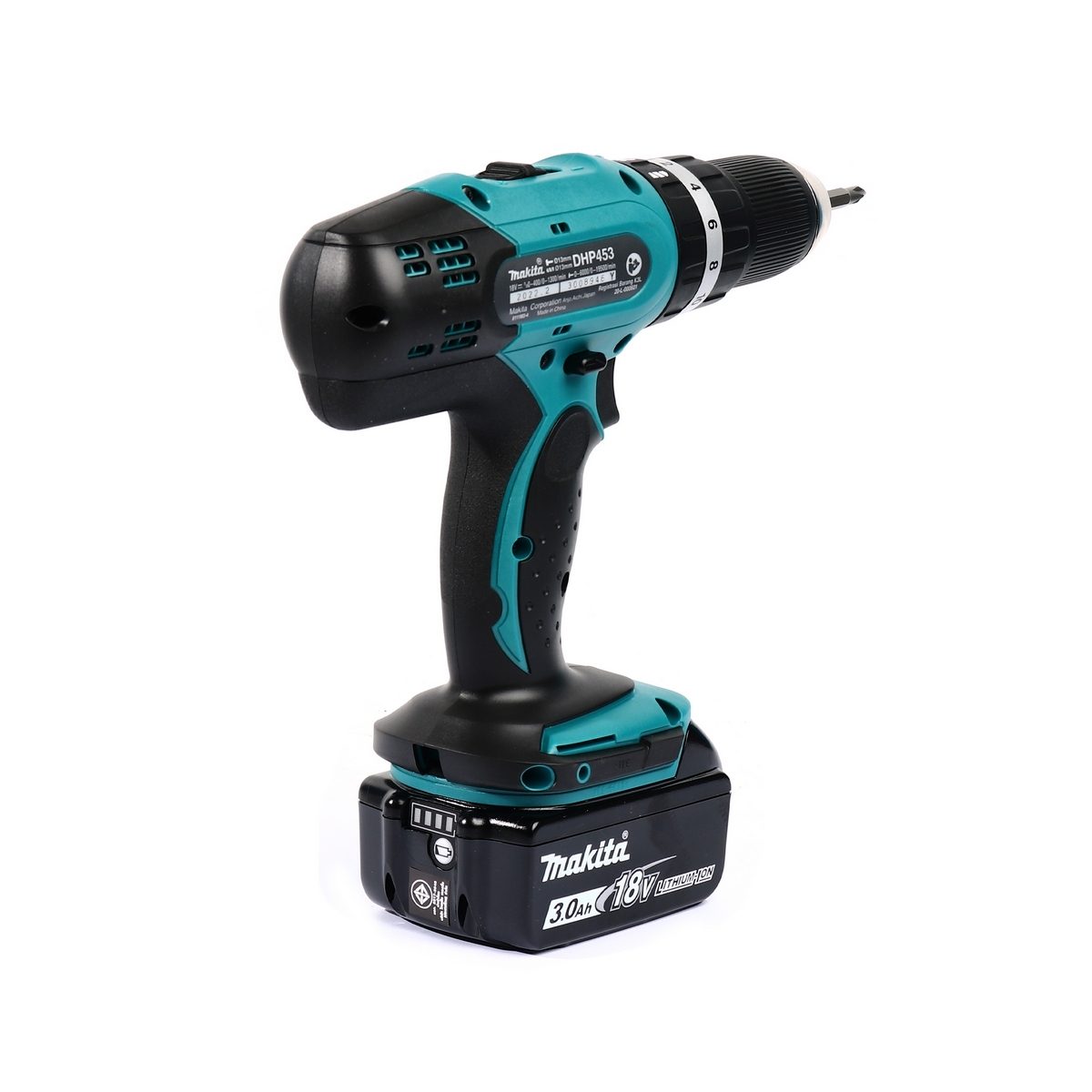 MAKITA สว่านกระแทกไร้สาย 18 โวลต์ ขนาด 13 มม. (1/2 นิ้ว) รุ่น DHP453SFX8 แรงบิดหมุน 38 นิวตันเมตร รวมแบตเตอรี่-แท่นชาร์จ (มากีต้า)