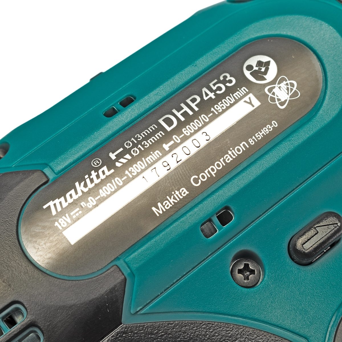 MAKITA สว่านกระแทกไร้สาย 18 โวลต์ ขนาด 13 มม. (1/2 นิ้ว) รุ่น DHP453Z แรงบิดหมุน 38 นิวตันเมตร ไม่รวมแบตเตอรี่-แท่นชาร์จ (มากีต้า)