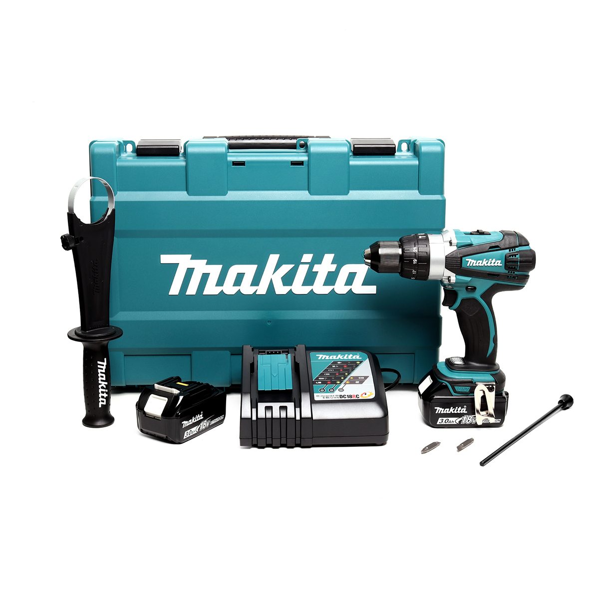MAKITA สว่านกระแทกไร้สาย 18 โวลต์ ขนาด 13 มม. (1/2 นิ้ว) รุ่น DHP458RFE แรงบิดหมุน 84 นิวตันเมตร รวมแบตเตอรี่-แท่นชาร์จ (มากีต้า)