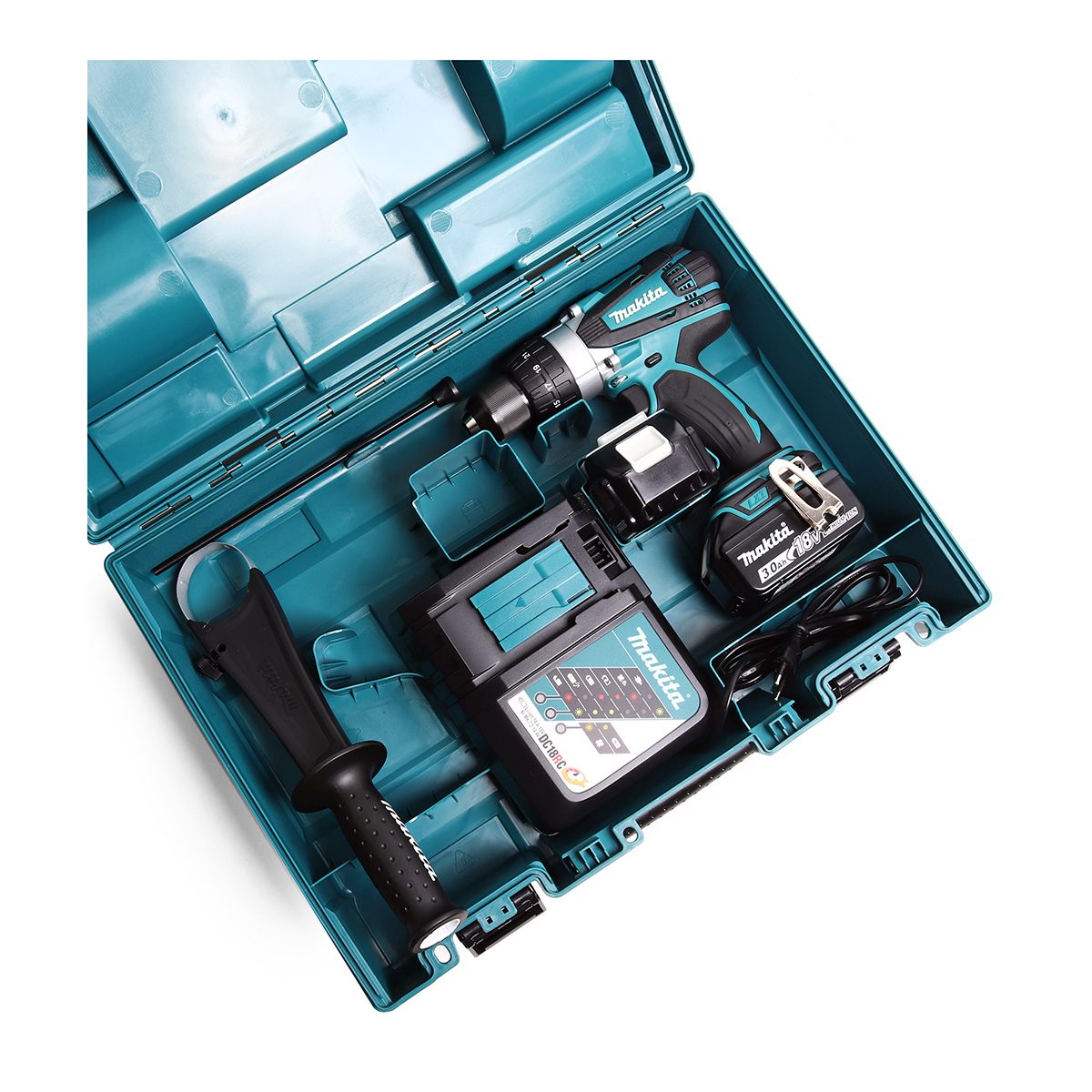 MAKITA สว่านกระแทกไร้สาย 18 โวลต์ ขนาด 13 มม. (1/2 นิ้ว) รุ่น DHP458RFE แรงบิดหมุน 84 นิวตันเมตร รวมแบตเตอรี่-แท่นชาร์จ (มากีต้า)