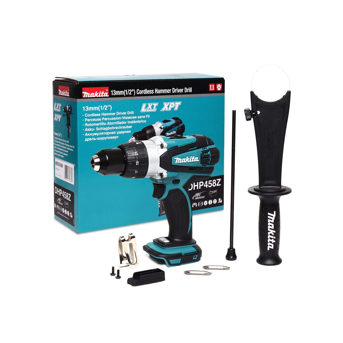 MAKITA สว่านกระแทกไร้สาย 18 โวลต์ ขนาด 13 มม. (1/2 นิ้ว) รุ่น DHP458Z แรงบิดหมุน 84 นิวตันเมตร ไม่รวมแบตเตอรี่-แท่นชาร์จ (มากีต้า)